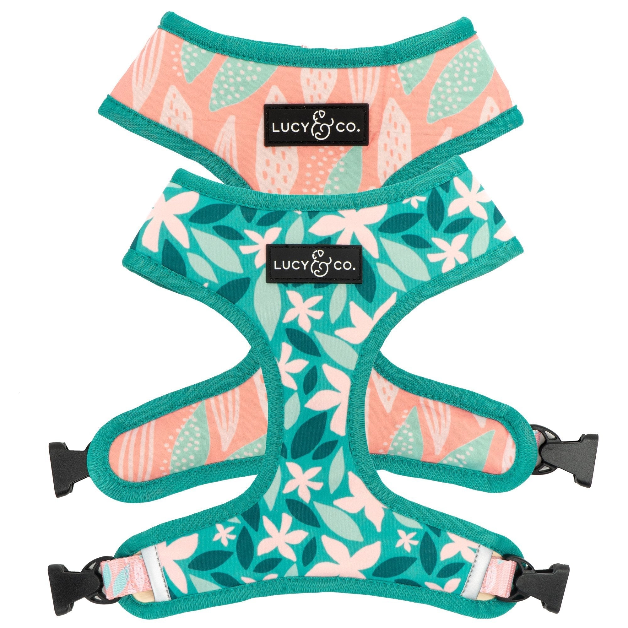 Lucy & Co. Dilly Lily Reversible Dog Harness - Blue & Pink Adjustable Pet Vest for Small to Medium Dogs | Perfect for Walking, Training & Outdoor Adventures