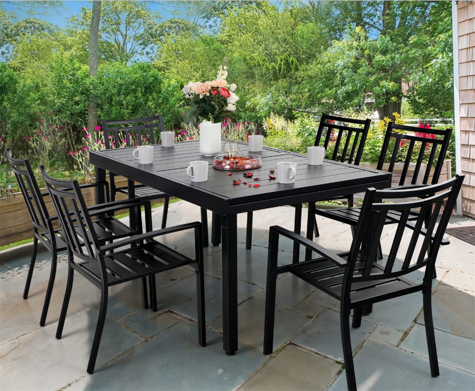 Sophia & William 7-Piece Outdoor Dining Set with 6 Metal Chairs & 1 Expandable Rectangle Table - Modern Patio Furniture for Poolside, Porch, Backyard | Perfect for Outdoor Entertaining, BBQ Parties & Family Gatherings