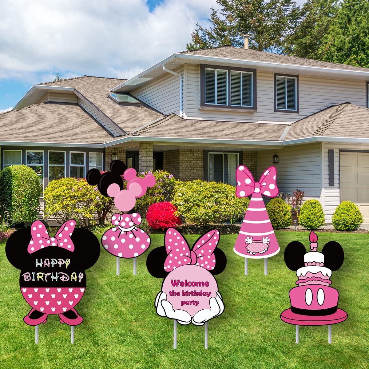 Minnie Mouse Birthday Party Decorations Set - 5PCS Cartoon Minnie Yard Lawn Signs for Girls Birthday Party | Outdoor & Indoor Party Decor, Baby Shower, Disney Theme Celebration