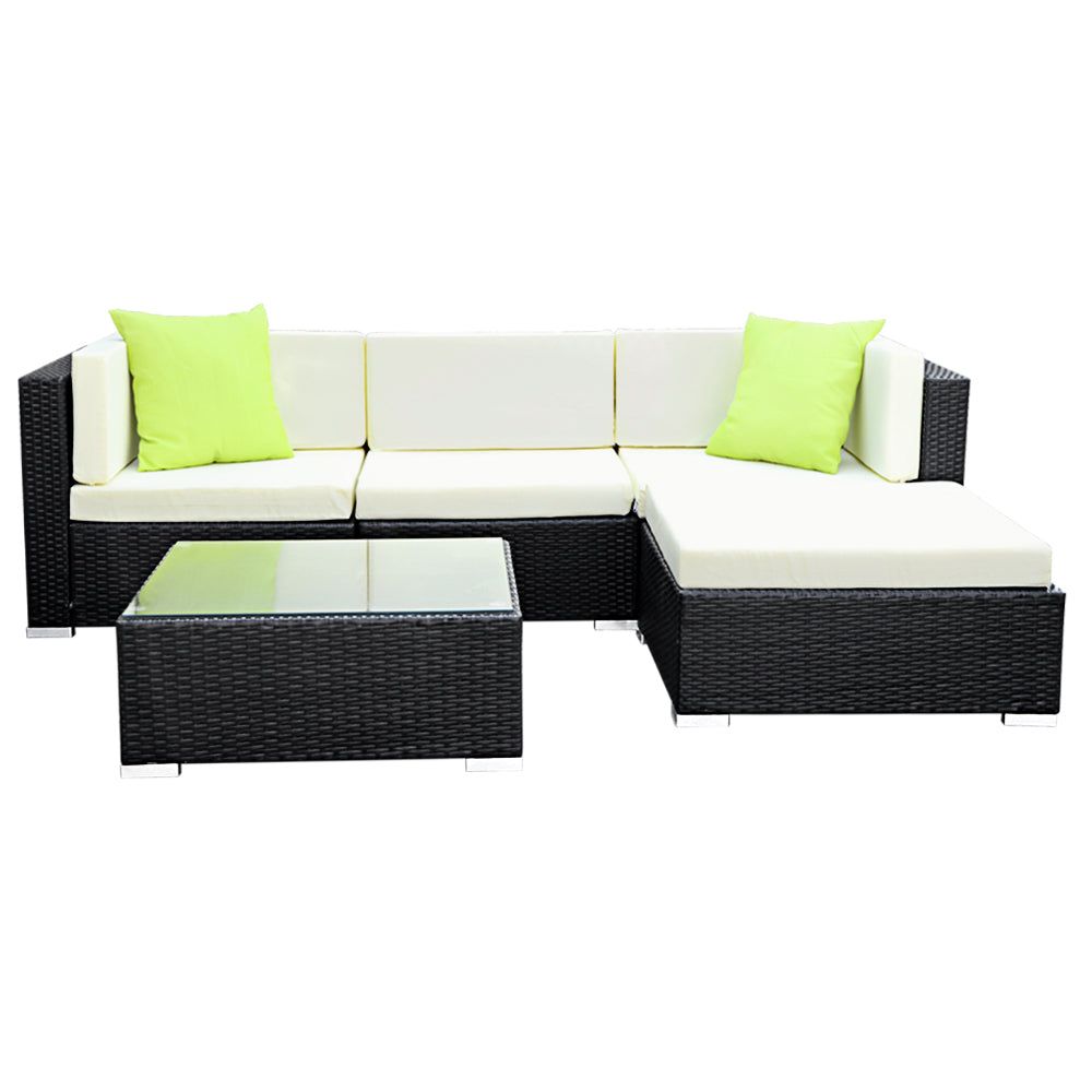Gardeon 5-Piece Outdoor Wicker Sofa Set with Storage Cover - Patio, Garden, Poolside Furniture for Relaxing and Entertaining