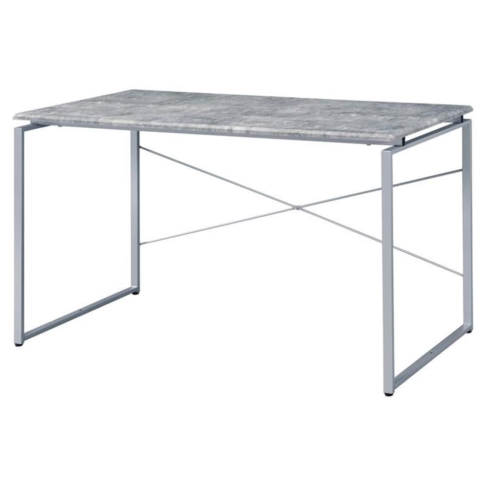 Acme Jurgen Modern Wooden Rectangle Writing Desk with Faux Concrete Top & Silver Metal Frame - Perfect for Home Office, Study Room & Small Spaces