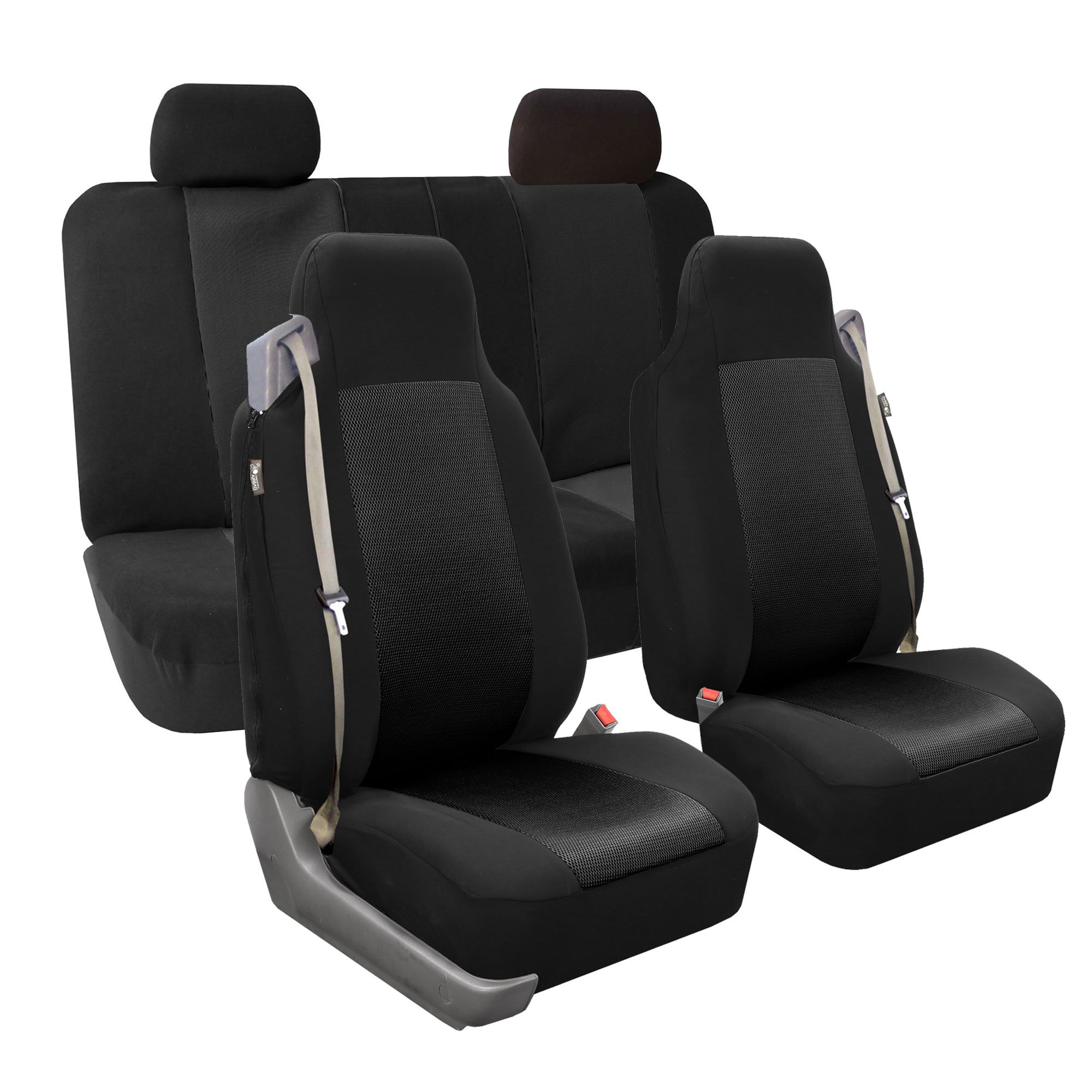 FH Group FH-FB302114 Universal Flat Cloth Car Seat Covers - Solid Black with F11306 Vinyl Floor Mats - Fits Most Cars, Trucks, SUVs & Vans | Perfect for Daily Commute, Road Trips & Vehicle Protection