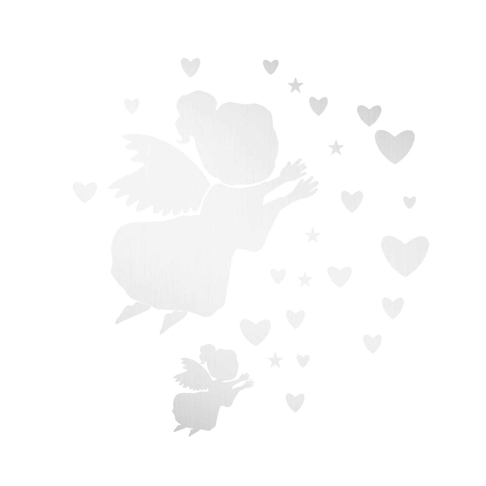 3D Acrylic Mirror Wall Stickers - Removable Love & Angel Shape DIY Decals for Kids Bedroom, Luminous Sticky Mural (Silver, One Size) - Perfect for Nursery Decor, Girls Room, Playroom & Wall Tile Enhancement