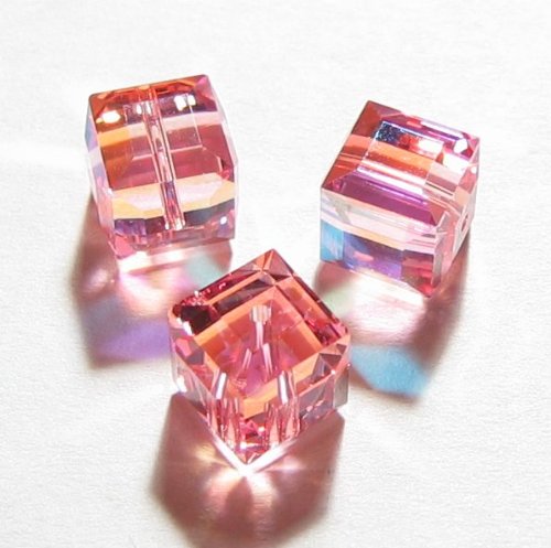 6-Piece Austria Crystal 5601 Cube Bead Spacers - Light Rose Pink AB Finish 4mm for Jewelry Making | DIY Bracelets, Necklaces & Craft Projects