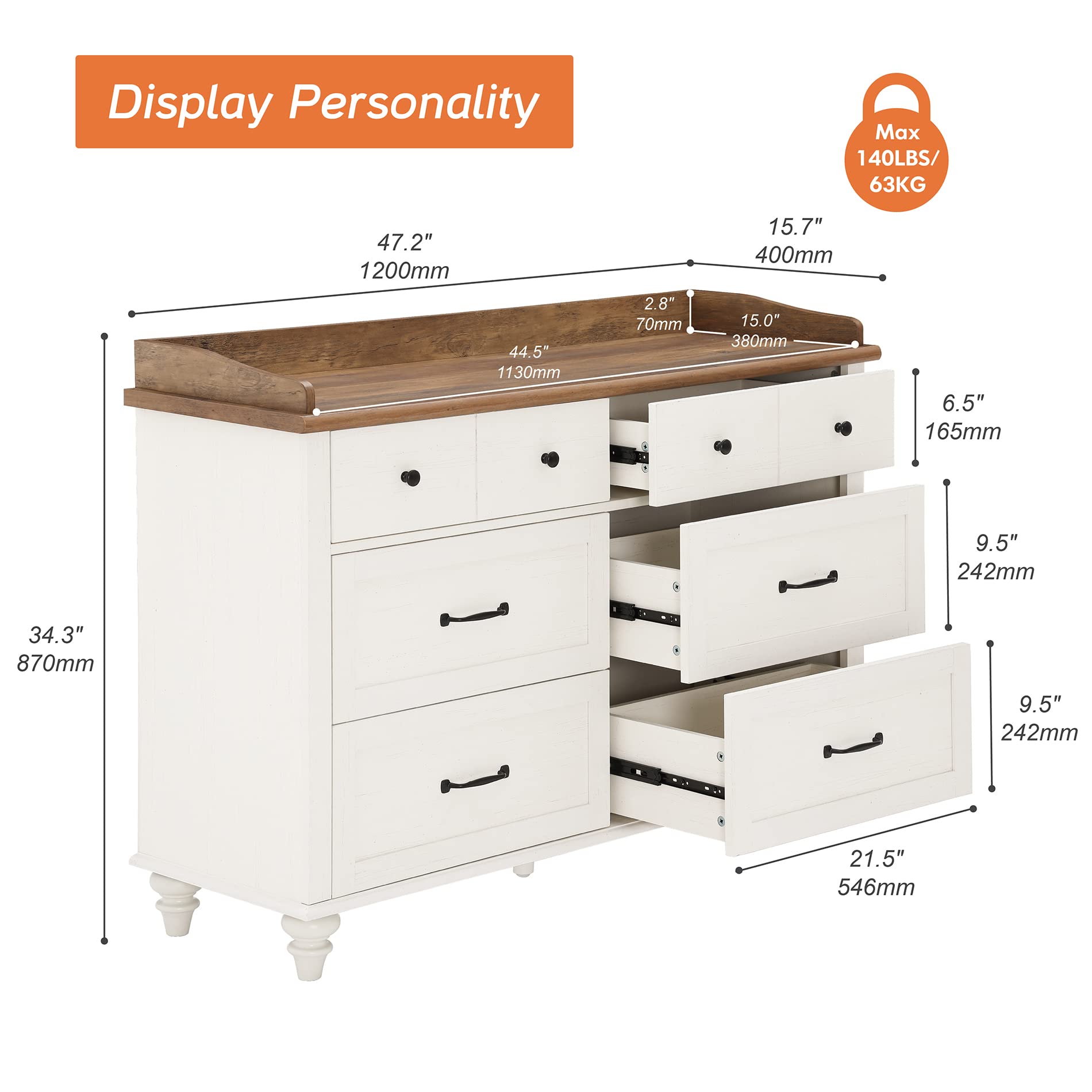 WAMPAT 6-Drawer Wooden Dresser for Bedroom & Nursery - Mid-Century Modern Storage Organizer