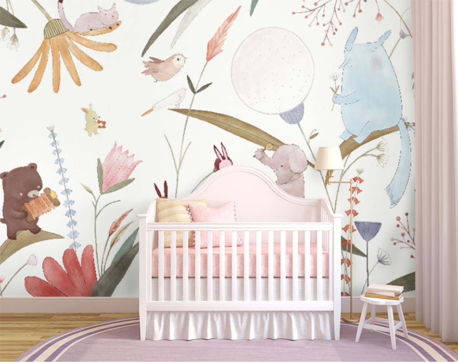 3D Cartoon Forest Animal Wall Mural - 195x120 Inch Elephant Wallpaper for Nursery, Kids Room & Sofa Background | Waterproof Peel & Stick Wall Decor for Bedroom, Playroom & Home Theater