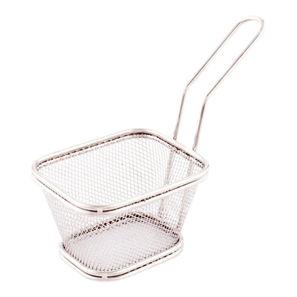 Restaurantware 5x4 Inch Stainless Steel Fryer Basket - Square Small Mesh Grid Basket with Handle for French Fries, Fried Shrimp, Tenders & More | Commercial & Home Kitchen Use