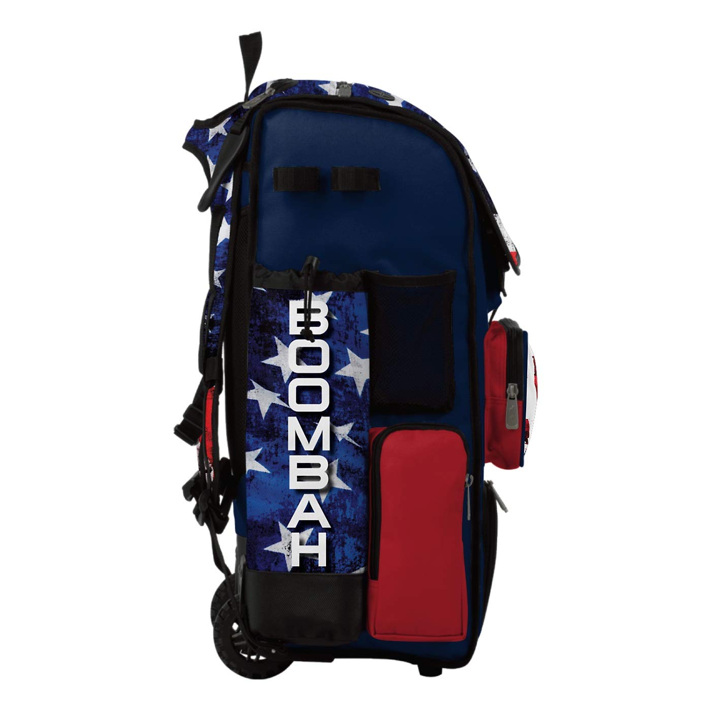 Boombah Superpack Hybrid Rolling Bat Bag - USA Stars & Stripes Navy/Red/White - Wheeled & Backpack Baseball Bag for Travel & Sports Equipment Storage