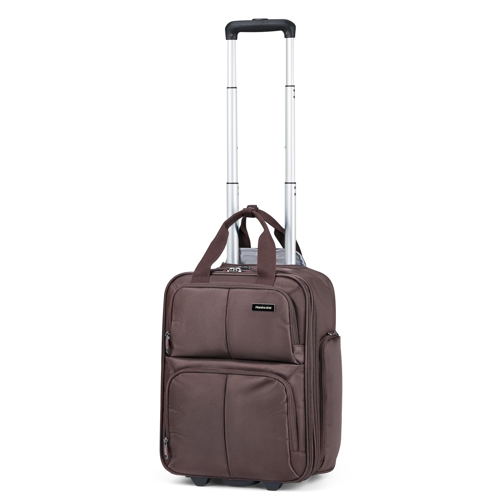 16-Inch Hanke Softside Underseat Carry-On Luggage with Wheels - Compact Rolling Travel Suitcase in Coffee Brown | Perfect for Airplane Cabin, Business Trips & Weekend Getaways