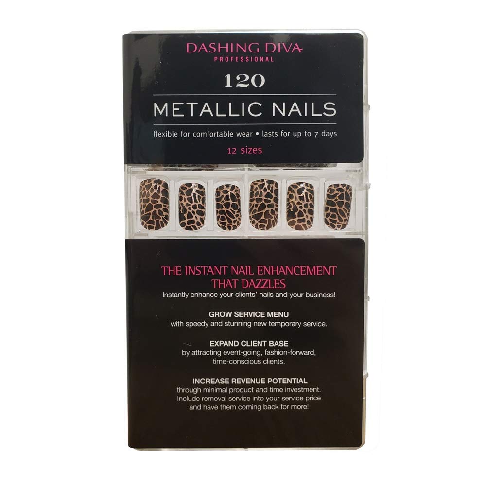 Dashing Diva Metallic Press-On Nails Kit - Animal Instincts Design, 120 Count Fake Nails for Women, Easy DIY Manicure at Home or Party Glam Look