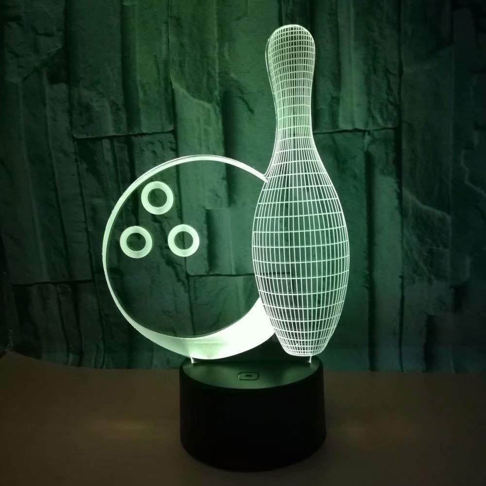 3D Illusion Night Light for Kids - Remote Control LED Desk Lamp with 7 Color Changing Modes | Perfect for Nursery, Bedroom, Study Room | Fun Gift for Boys, Girls, Babies on Christmas, Birthday, Holidays | Bowling Theme Night Light