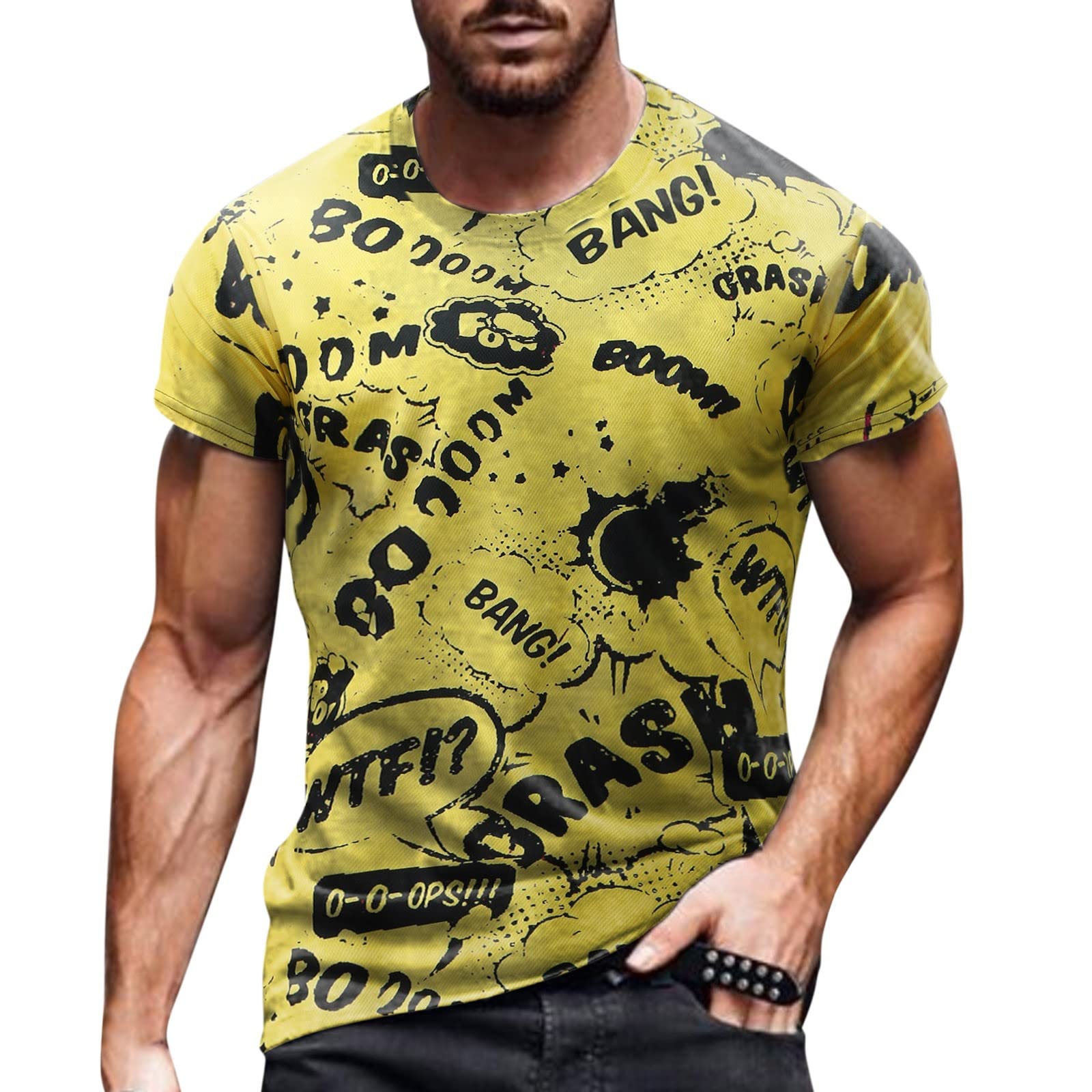 Vintage Distressed Printed Men's Summer T-Shirt - Casual Retro Round Neck Short Sleeve Cotton Top for Streetwear & Beach Outfits (White)