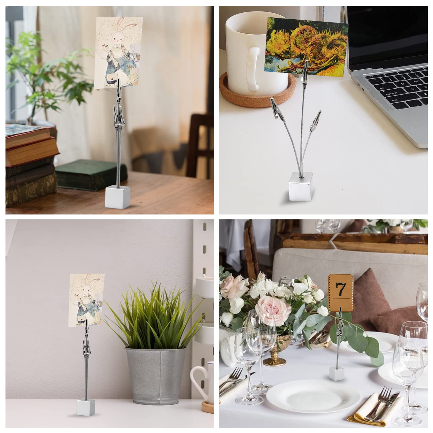 3-Pack Silver Picture Stand with 3 Clips - Versatile Card Holder, Memo Display & Photo Stand for Weddings, Restaurants, Birthdays - Perfect for Table Numbers, Food Signs & Notes Display