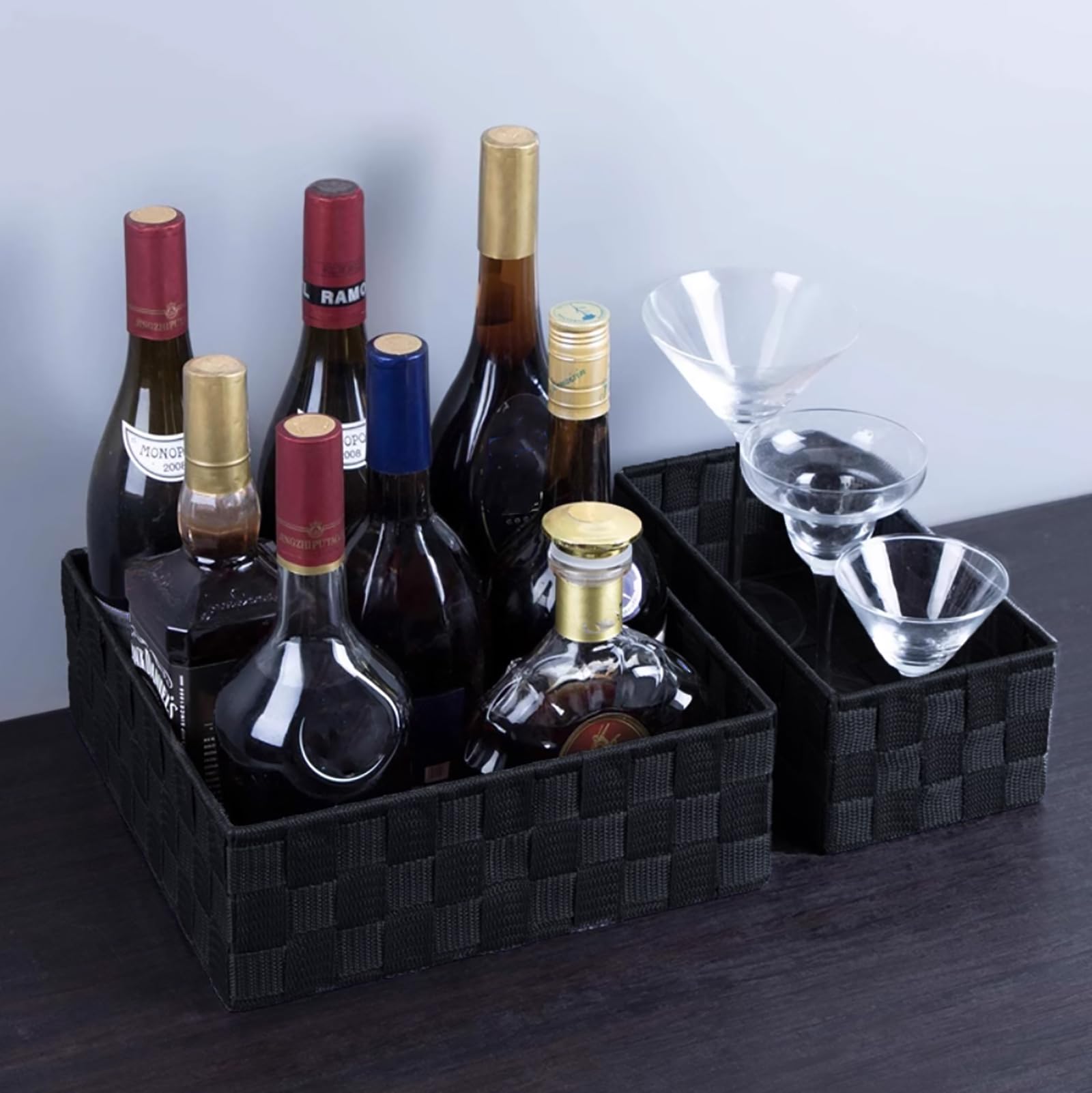 Nicunom 4-Pack Woven Storage Baskets - Foldable Fabric Cube Bins for Closet, Dresser, Shelf & Office Organization - Black Storage Containers for Home, Bedroom & Office Use