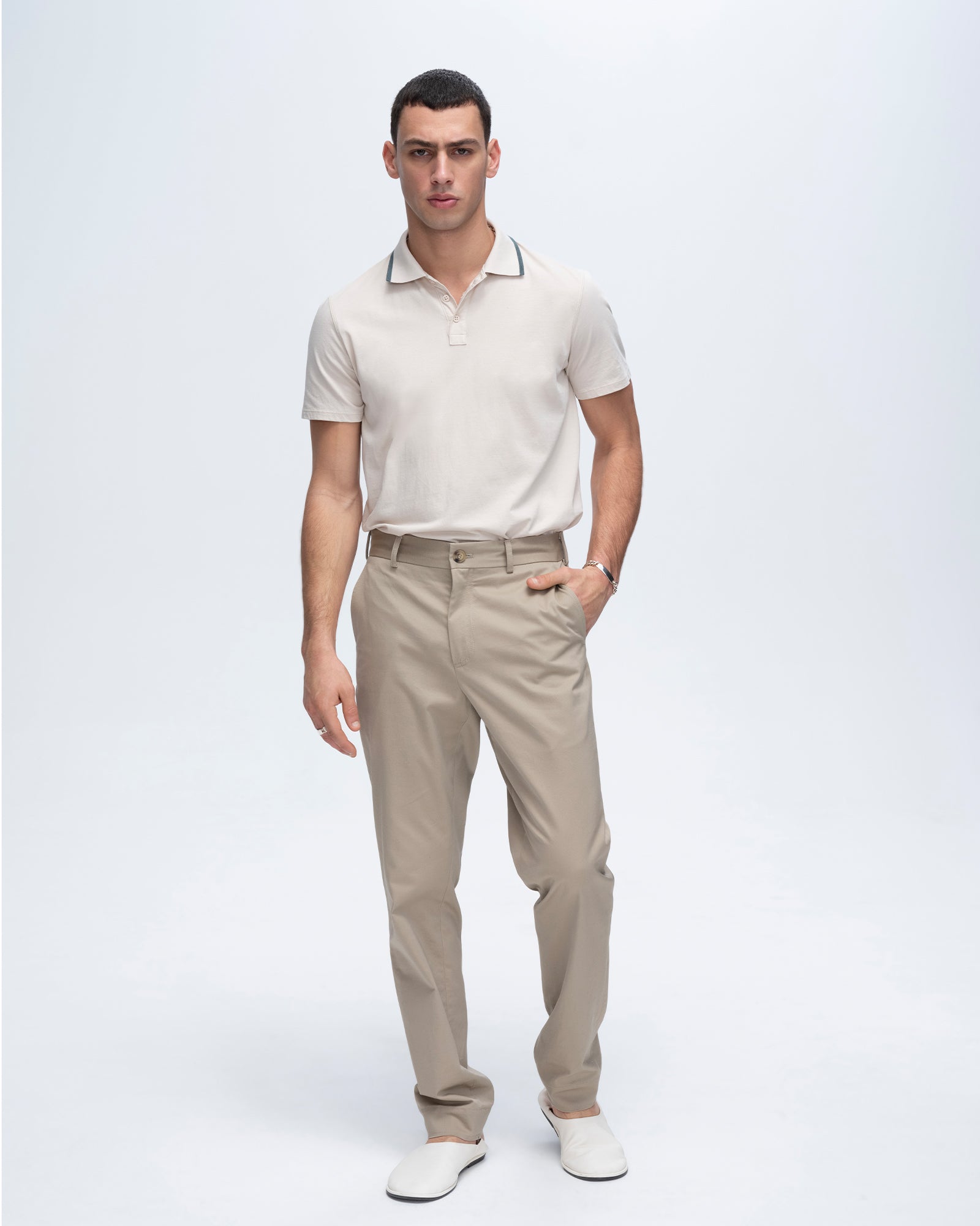 Classic Jersey Short Sleeve Polo Shirt with Tipping - Soft Beige Spring Eucalyptus Color | Comfortable Casual Wear for Men & Women | Perfect for Office, Golf & Summer Outings