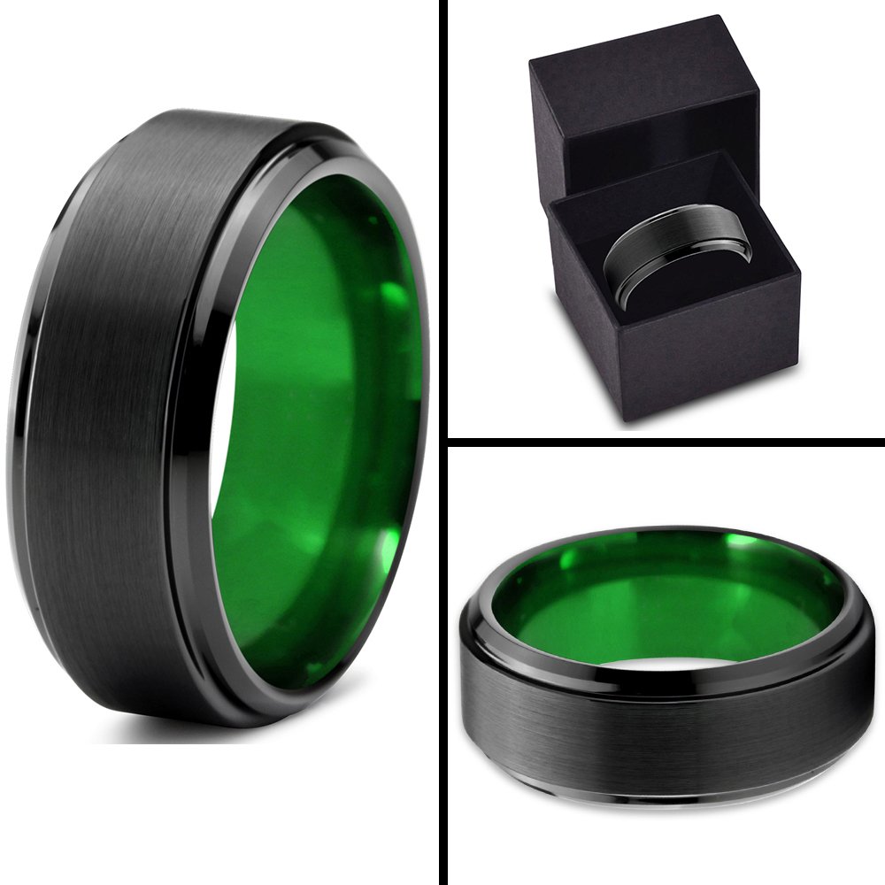 Premium Tungsten Carbide Wedding Band Ring for Men & Women - 8mm Blue & Black Interior, Step Bevel Edge, Brushed/Polished Finish - Custom Engraving for Anniversary & Engagement - Perfect for Everyday Wear, Special Occasions & Gift Giving