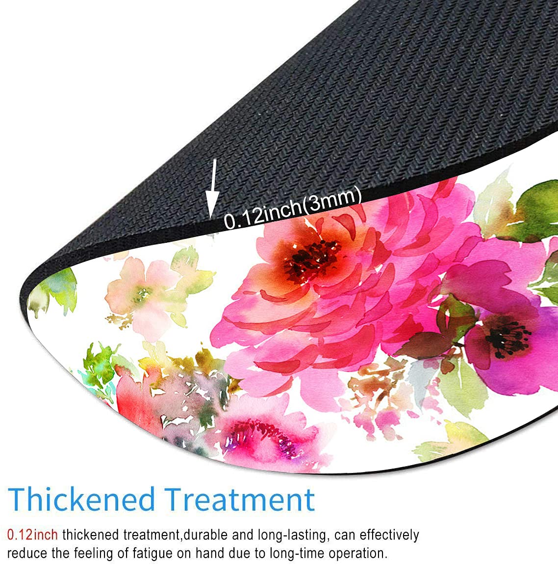 Floral Watercolor Round Mouse Pad - Non-Slip Rubber Base, Waterproof Office Desk Mat for Women, Laptop & Computer Use - Perfect for Home, Office & Gaming Setup