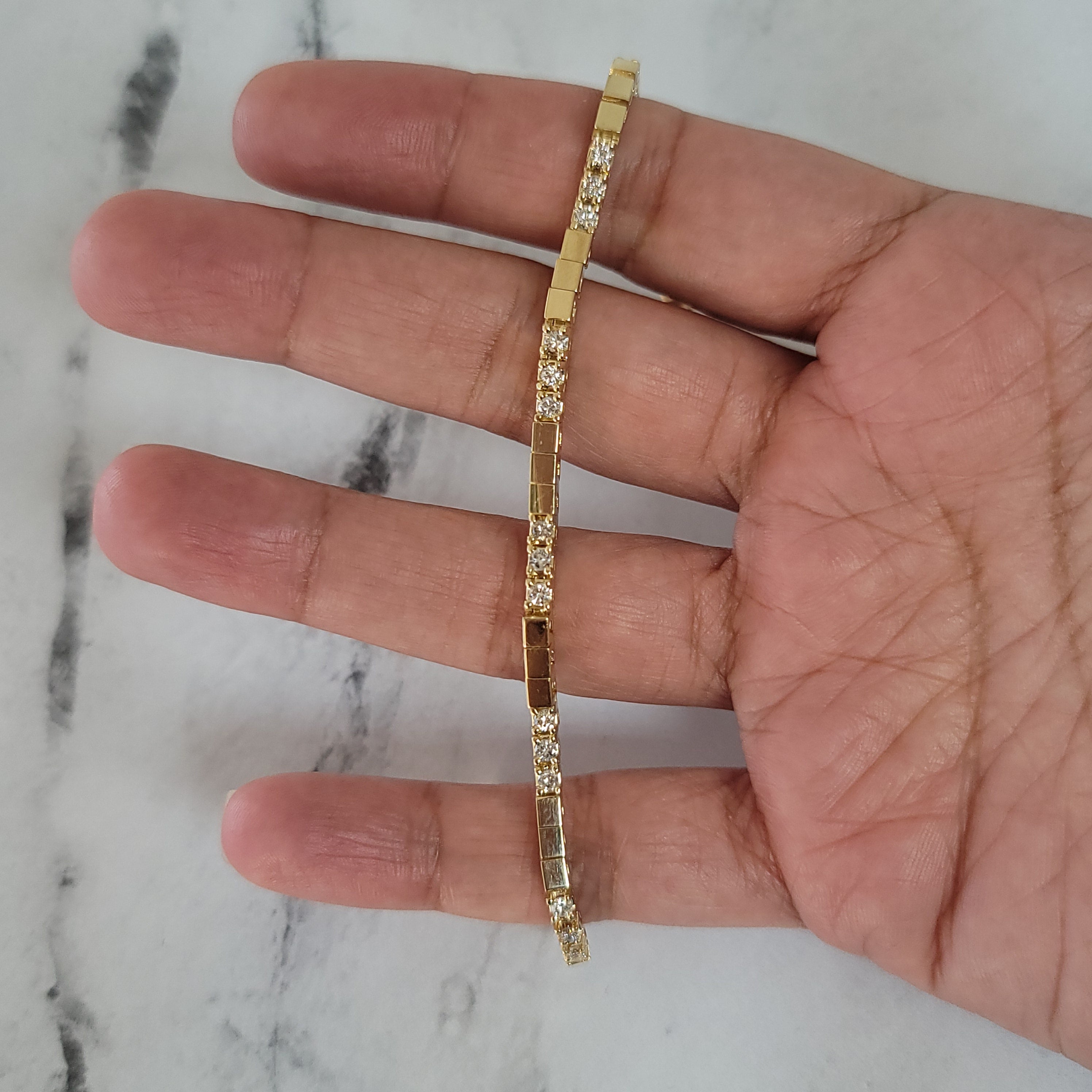 14K Yellow Gold Polished Square Diamond Tennis Bracelet - Elegant Jewelry for Women, Perfect for Weddings, Parties & Special Occasions
