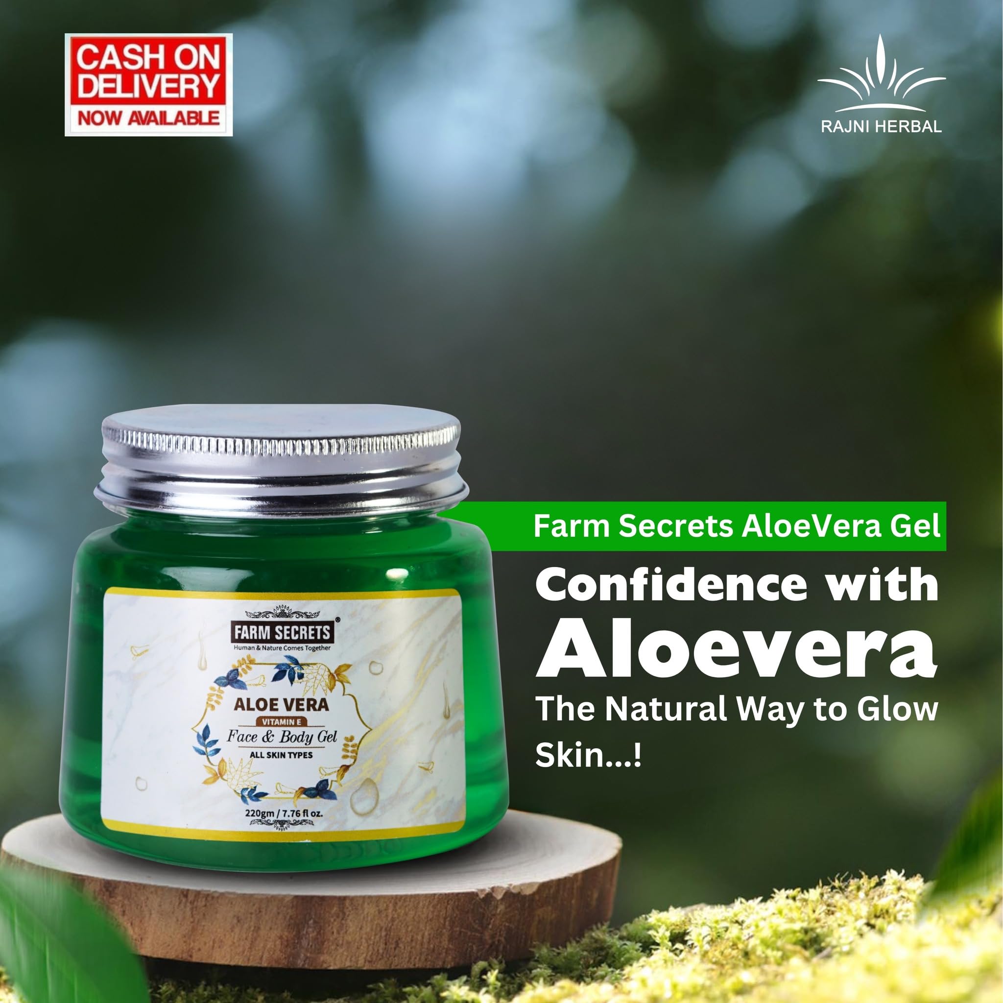 Farm Secrets Aloe Vera Face and Body Gel – 220g | Hydrating & Soothing Moisturizer for Dry Skin, Sunburn Relief, After Shave Care | Perfect for Daily Skincare & Post-Sun Exposure