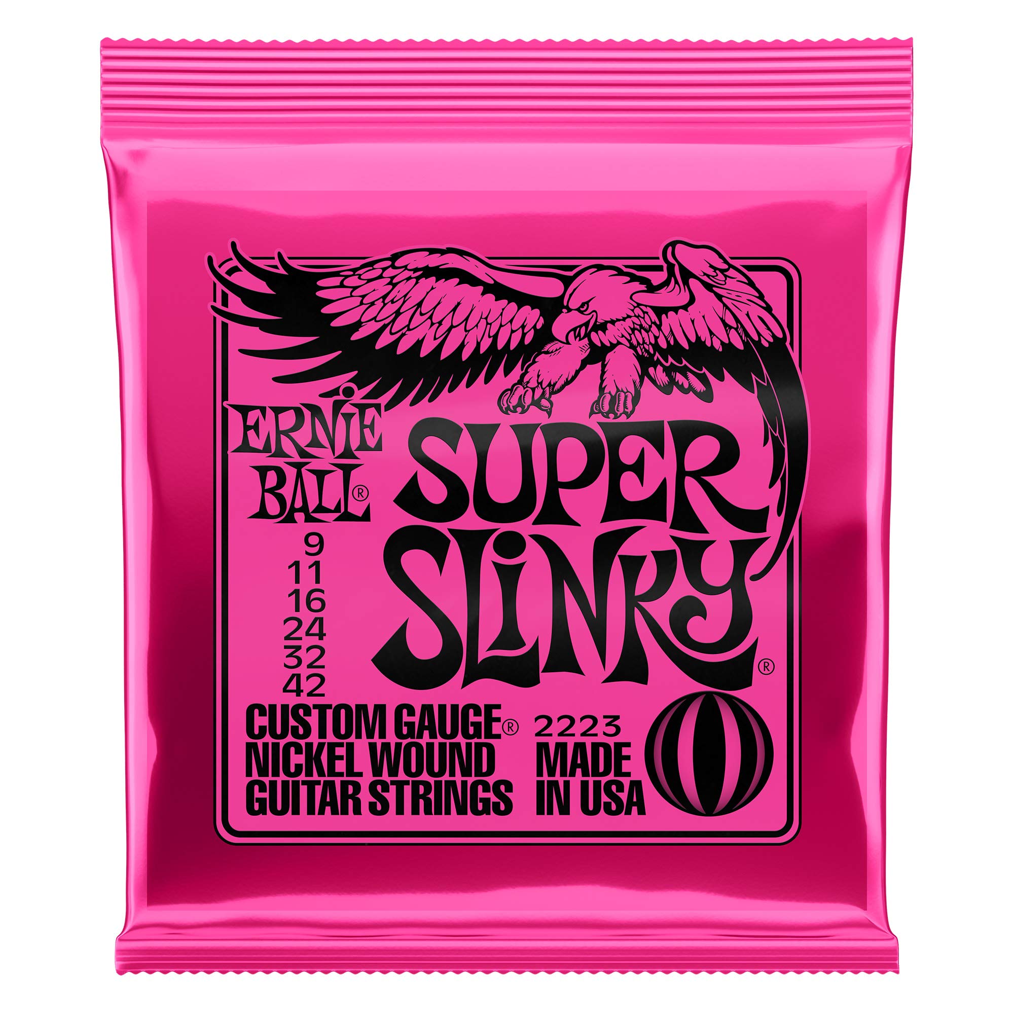 Ernie Ball Super Slinky Nickel Wound Electric Guitar Strings - 9-42 Gauge (P02223) | Premium Light Gauge Strings for Rock, Blues & Metal | Perfect for Stage Performance & Studio Recording