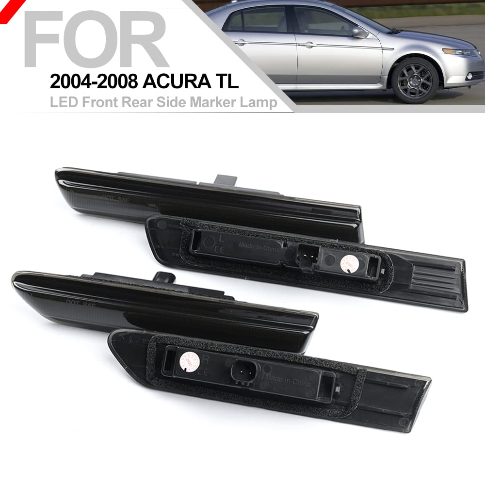 2004-2008 Acura TL LED Side Marker Lights - White Front/Rear Fender Indicators with Smoked Lens - Direct OEM Replacement - Perfect for Night Driving & Car Customization