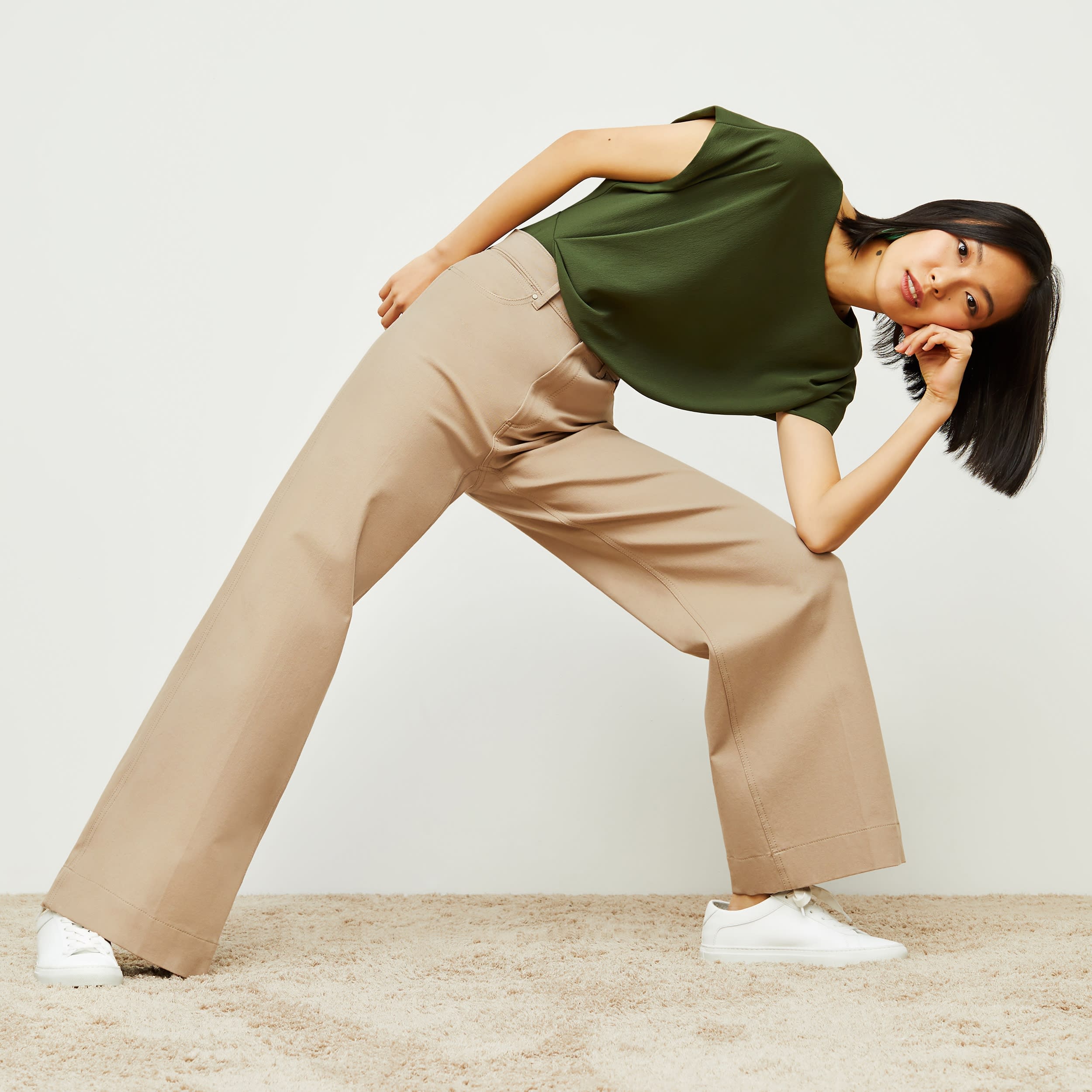 Milo Wide Leg Eco-Friendly Jeans for Women - Better Than Denim, Comfortable High Waist Stretch Pants (Fawn Color) - Perfect for Casual Wear, Office Outfits & Weekend Brunch