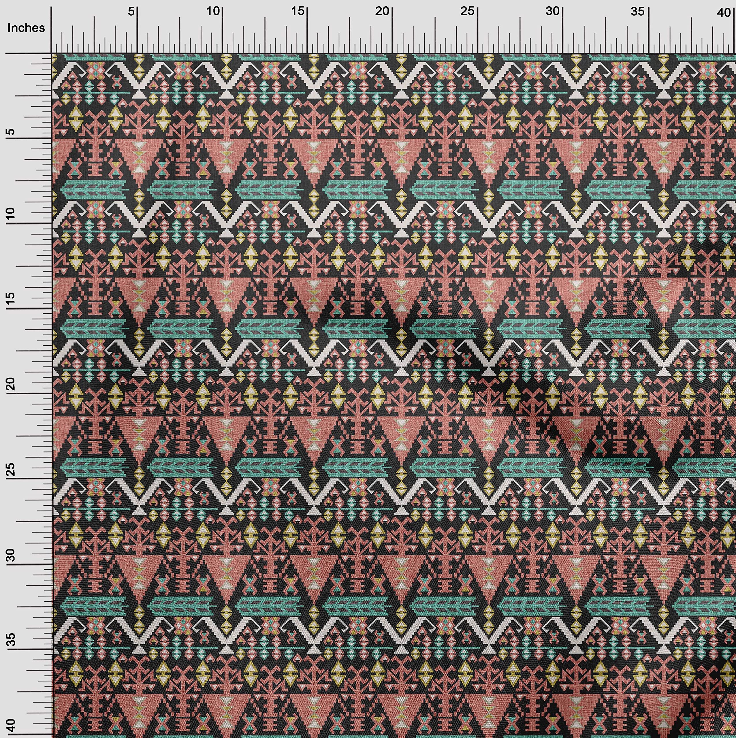Premium 100% Cotton Poplin Black Fabric - Asian Kilim Print Dress Material, 42 Inches Wide by The Yard (Style #521) | Perfect for DIY Dresses, Home Decor & Craft Projects