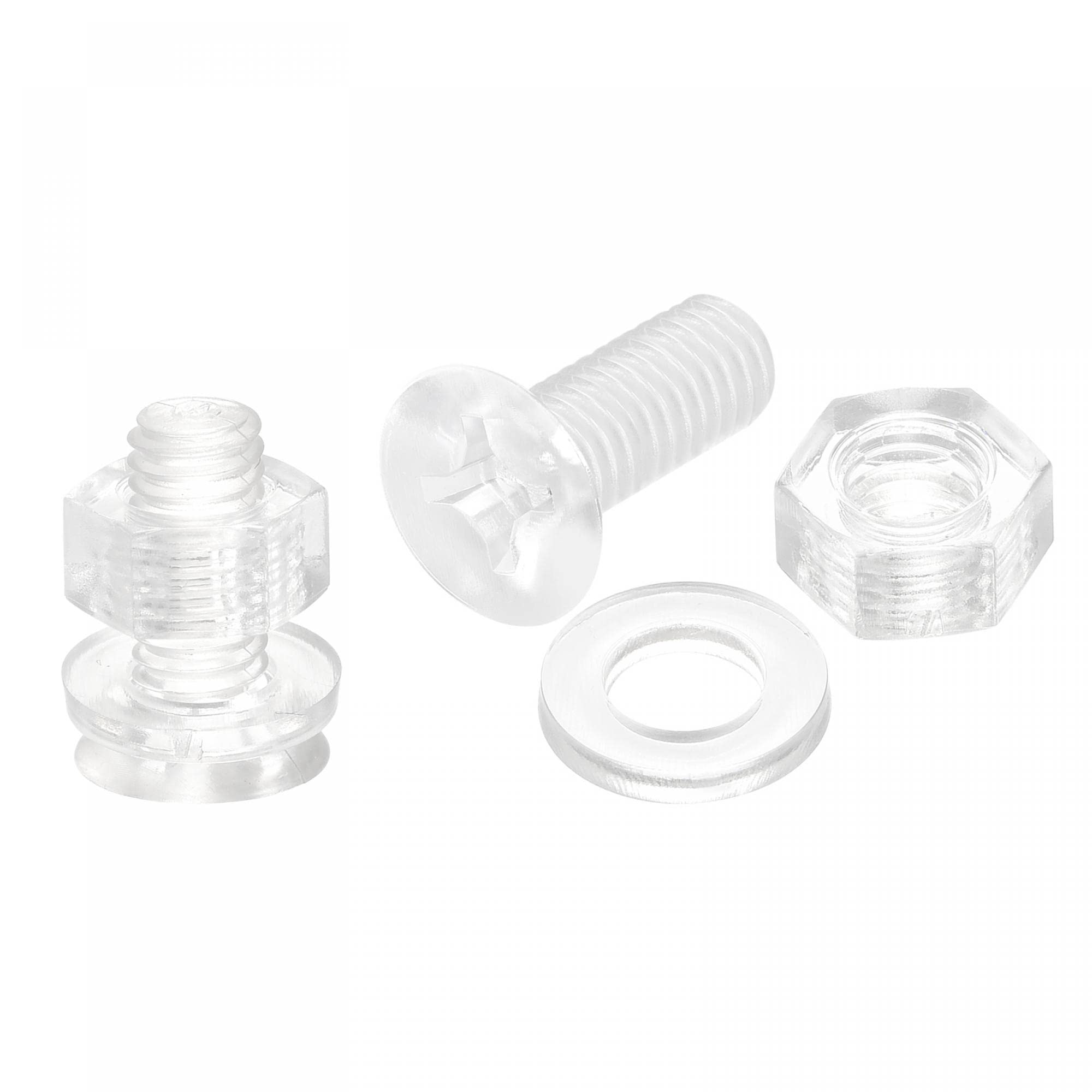 uxcell M6 x 16mm Transparent Plastic Phillips Machine Screws with Nuts & Washers - 20 Sets for PC Assembly, DIY Projects & Home Repairs