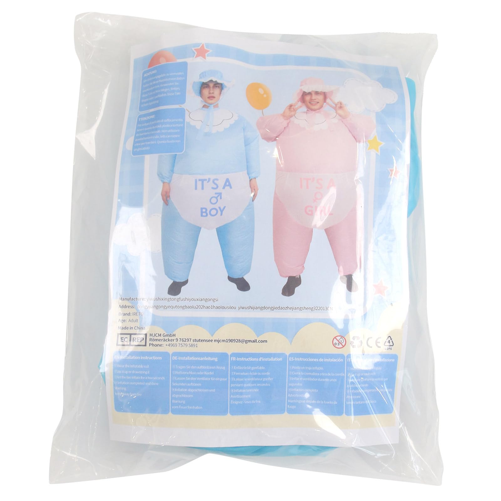 IRETG Inflatable Baby Costume for Adults - Funny Blow Up Halloween Costume, Baby Shower & Gender Reveal Party Outfit - Perfect for Cosplay, Themed Parties & Prank Gifts