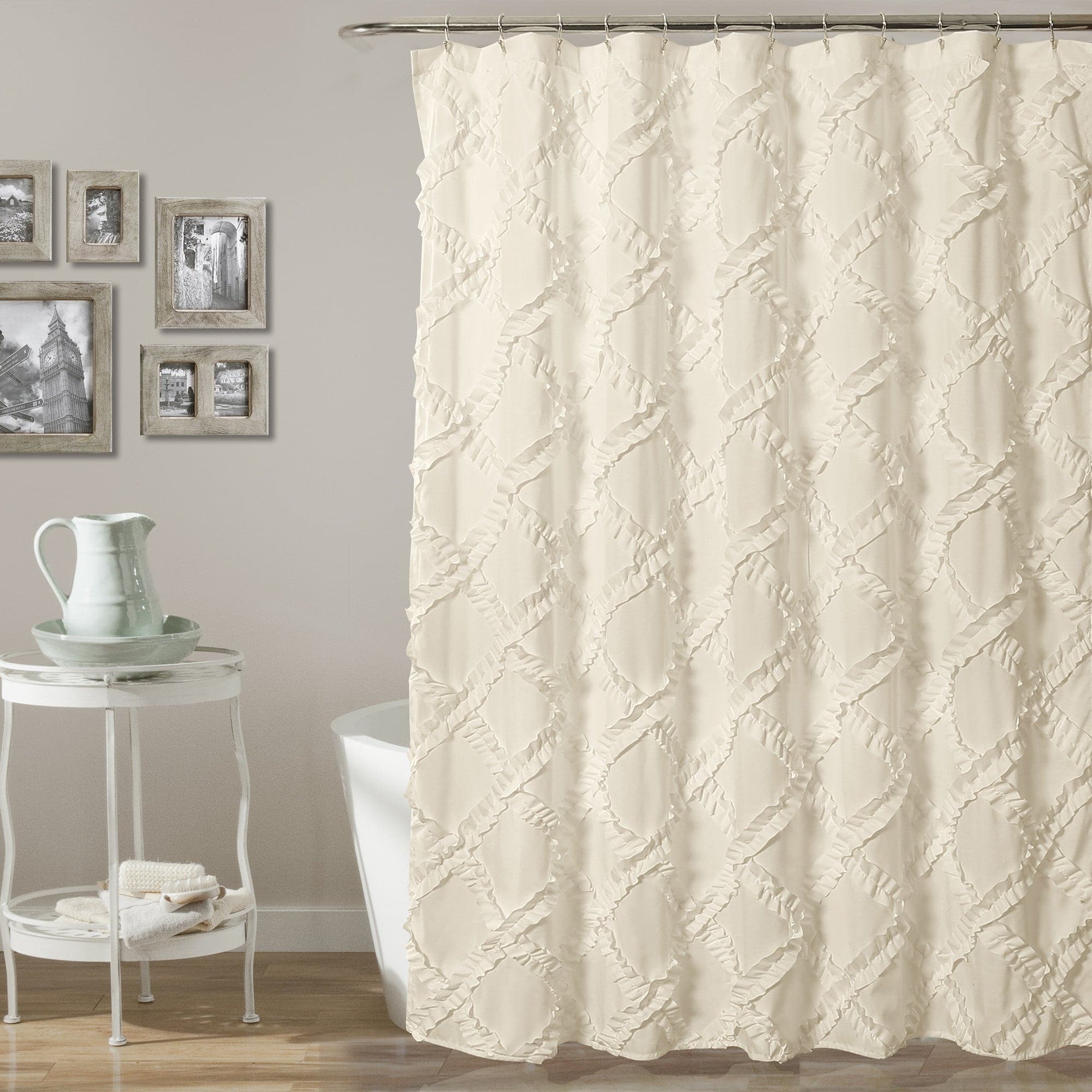 Elegant Ruffle Diamond Shower Curtain - Waterproof Bathroom Decor for Modern & Vintage Style Homes - Perfect for Master Bath, Guest Bath, and Dorm Rooms