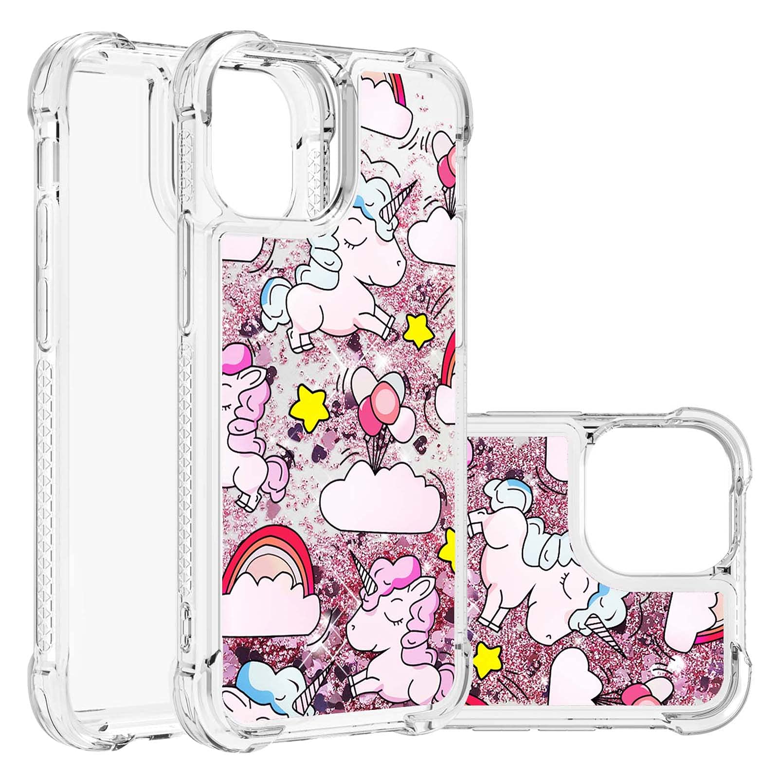 OOPKINS Glitter Liquid Case for iPhone 13 Pro Max - Sparkle Floating Shiny Quicksand Clear Soft TPU Silicone Shockproof Protective Bumper Cover - Bling Cloud Unicorn Design - Perfect for Parties, Gifts & Everyday Use