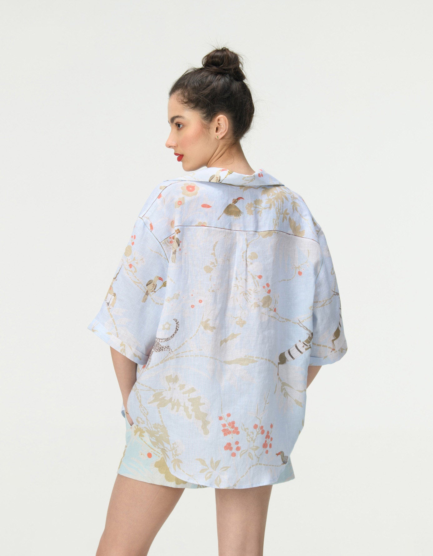 Oversized Linen Bush Shirt in Ice Blue - Comfortable & Stylish Summer Top for Women | Perfect for Beach, Vacation & Casual Outings