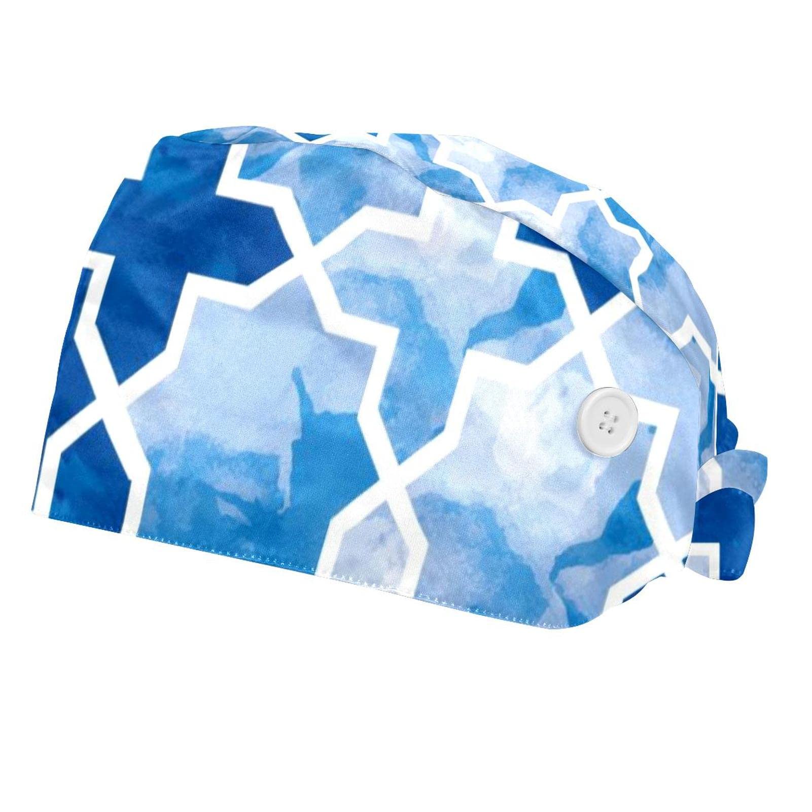 Adjustable Tie-Back Bouffant Hat with Sweatband & Buttons - Colorful Leaves Design for Women & Men | Perfect for Work, Outdoor Activities & Fashion