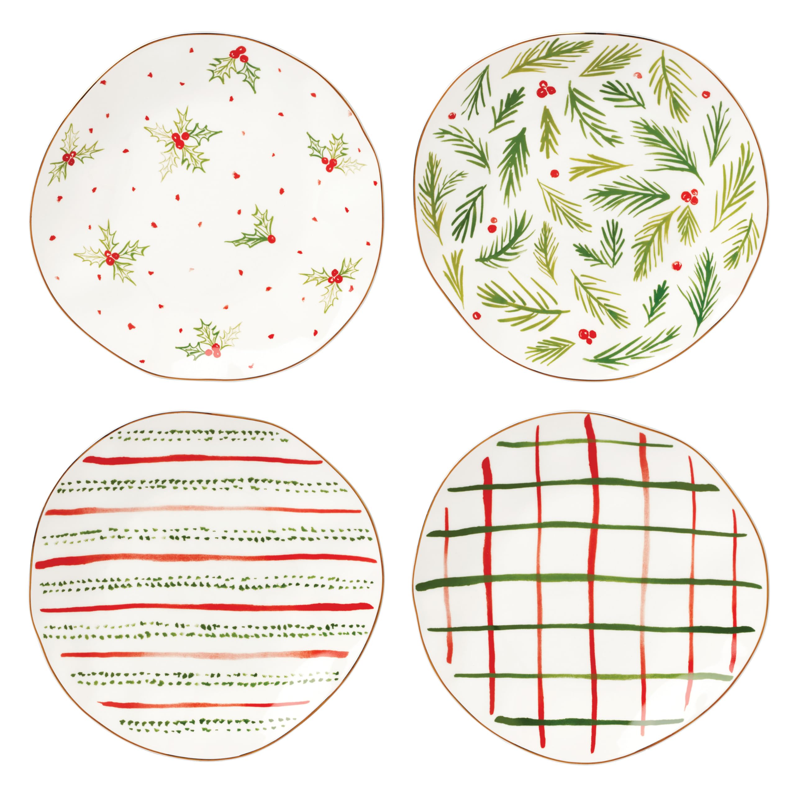 Lenox 895262 Bayberry 4-Piece Dessert Plate Set - Christmas Drinkware & Holiday Hosting Essentials - Perfect for Festive Desserts, Cocktail Parties & Seasonal Entertaining