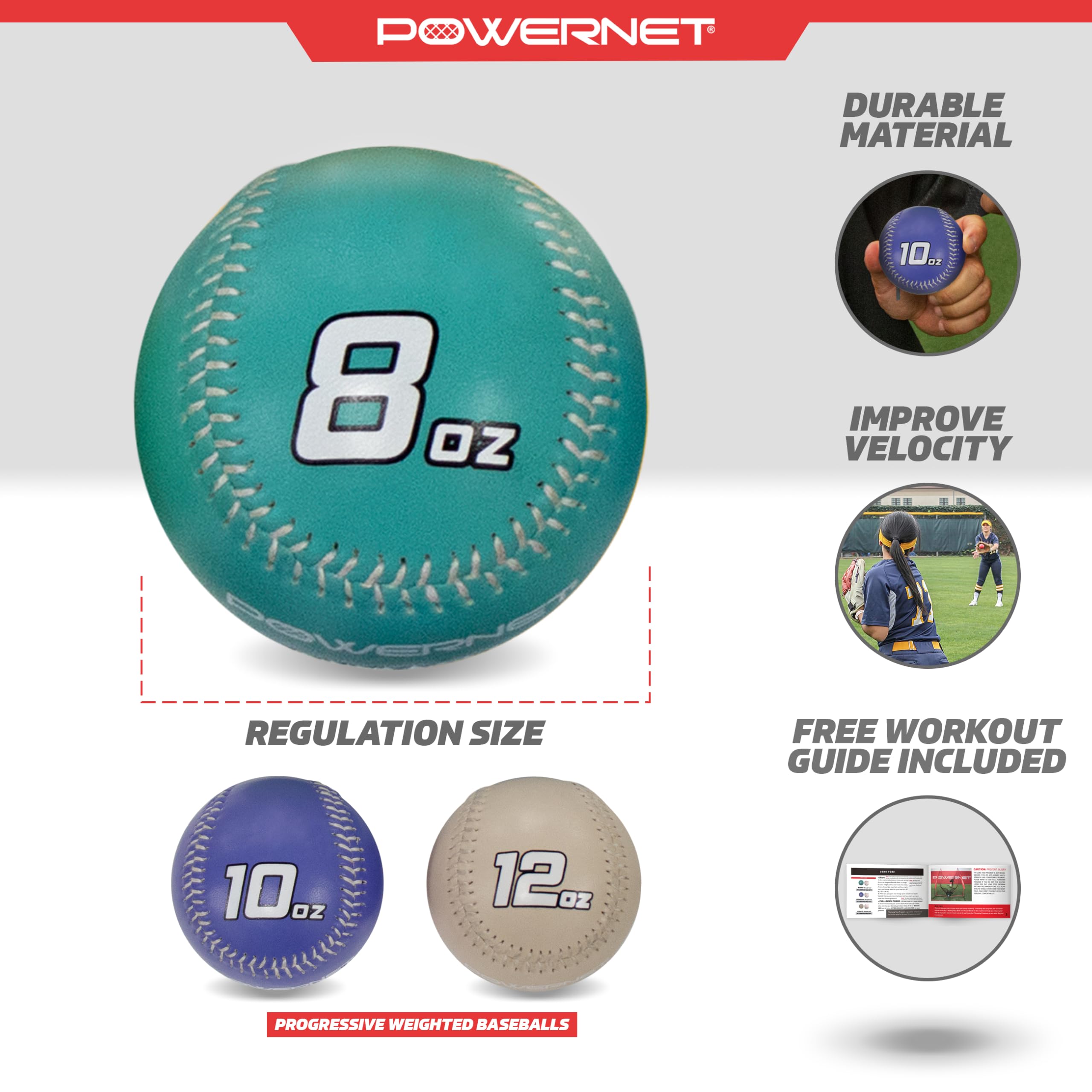 PowerNet Weighted Baseball Bundle - Heavy Training Balls for Pitching, Throwing & Long Toss - Baseball Training Equipment to Build Arm Strength & Improve Command - Perfect for Baseball Players, Coaches & Athletes - Use for Strength Training, Pitching Drills & Core Workouts