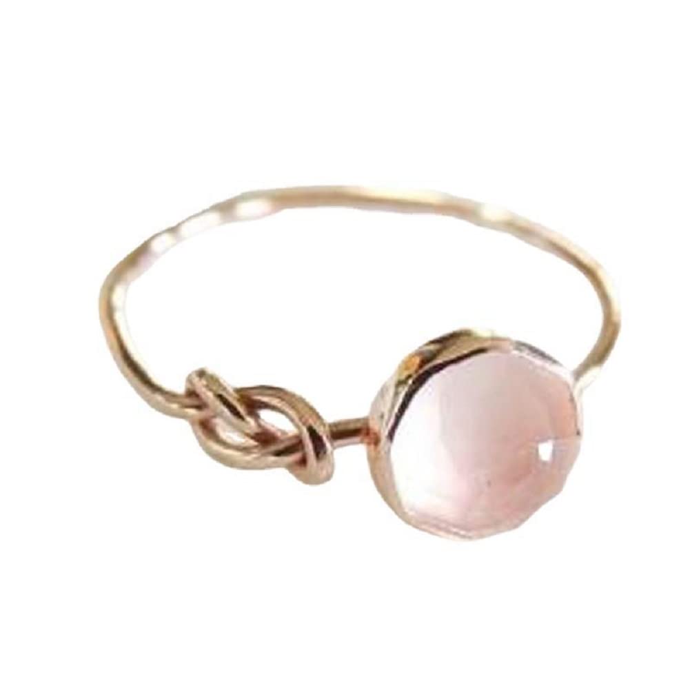 Lzz Fashion 18K Rose Gold Opal & Pink Moonstone Ring - Round Cut Single Stone Wedding Band for Women, Size 6-10 (US 9) | Elegant Gift for Anniversary, Engagement & Special Occasions