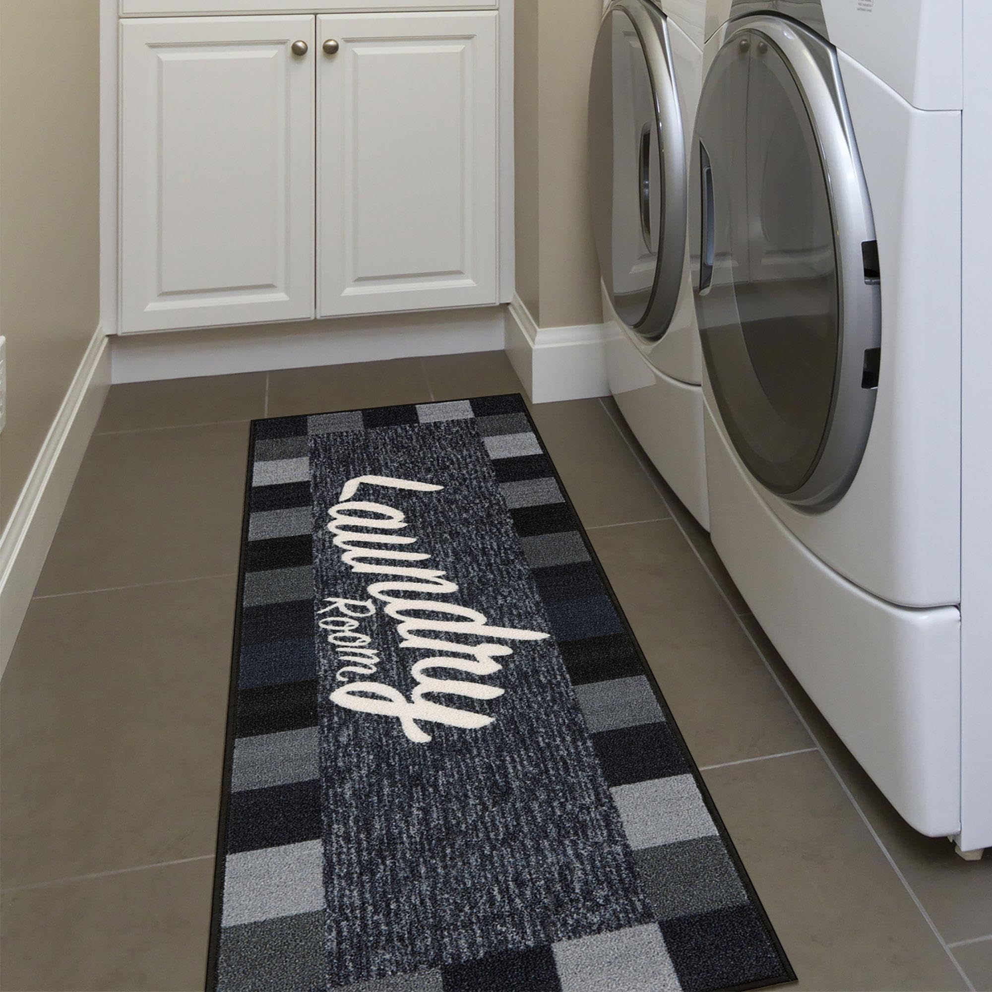 Ottomanson Non-Slip Rubber Backed Checkered Laundry Runner Rug 20