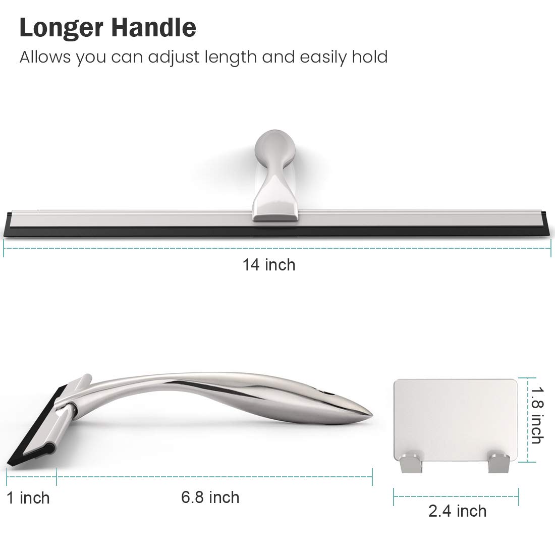 14 Inch Grey Shower Squeegee - Perfect for Shower Doors, Bathroom Mirrors, Tiles & Car Windows | Streak-Free Cleaning for Glass, Windows & Smooth Surfaces