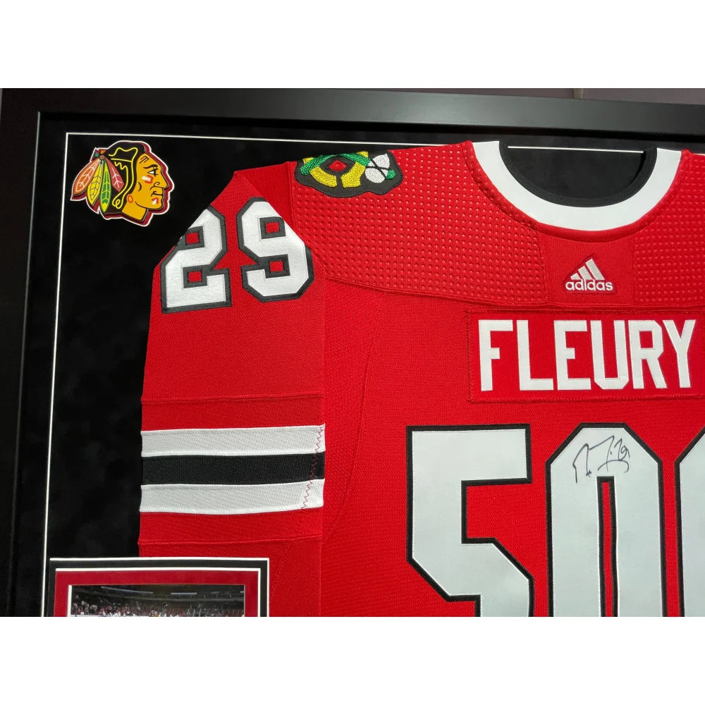 Authentic Marc Andre Fleury Game-Worn 500 Career Wins Chicago Blackhawks Jersey - Photomatched & Team COA Signed - Perfect for Hockey Memorabilia Collectors and NHL Fans Display