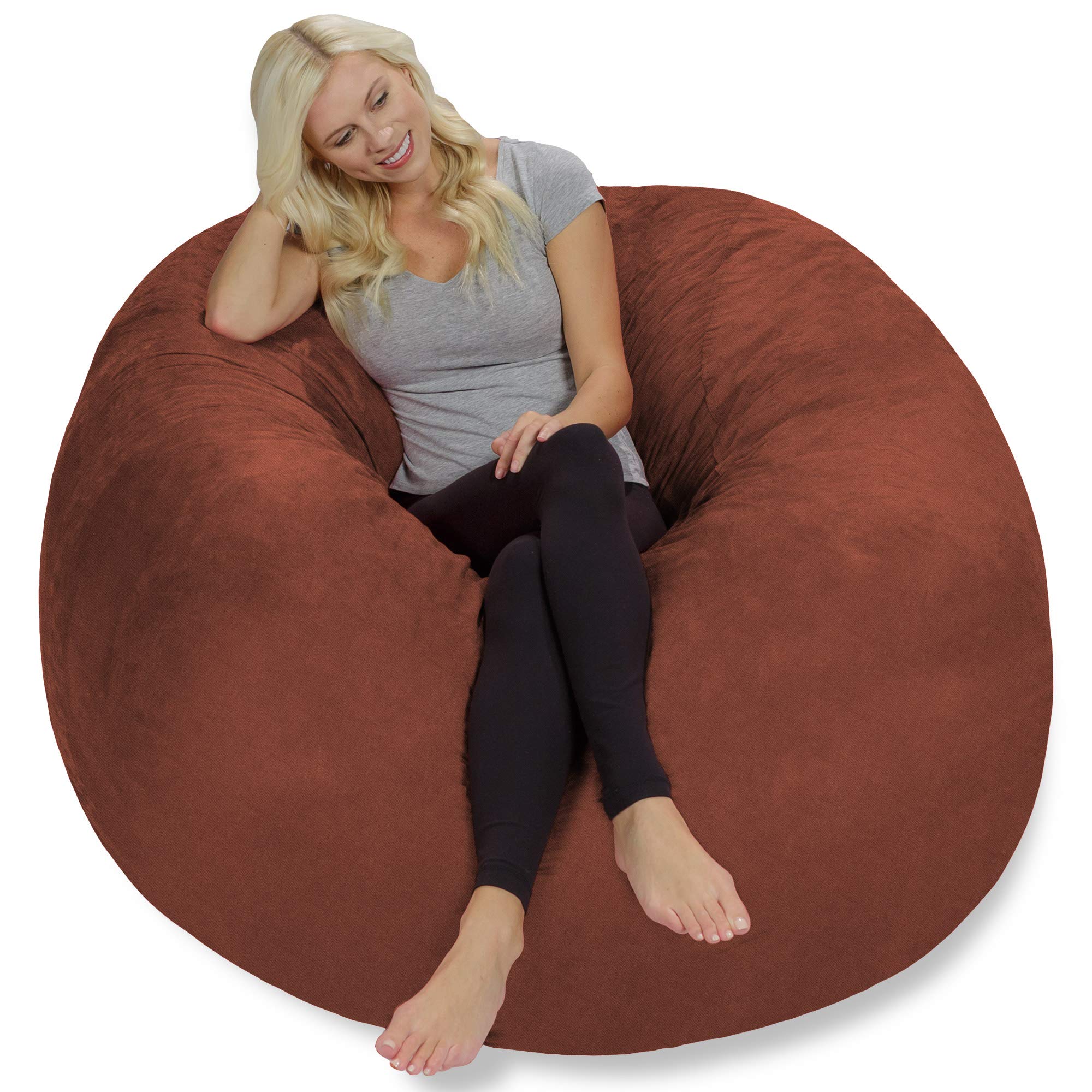 Chill Sack 5' Giant Memory Foam Bean Bag Chair - Soft Faux Linen Cover in Linen Brown - Oversized Comfortable Sofa Alternative for Living Room, Game Room & Dorm