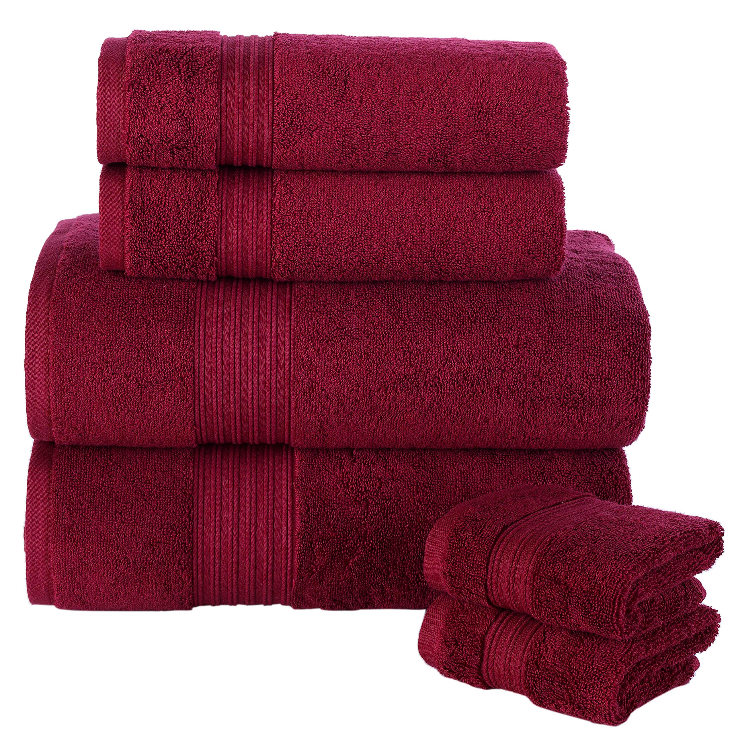 Premium Turkish Bath Towel Set of 6 - 100% Cotton Luxury Towels (2 Bath 27x54, 2 Hand 16x30, 2 Washcloths 13x13) - Burgundy - Soft & Absorbent for Spa, Bathroom & Beach Use