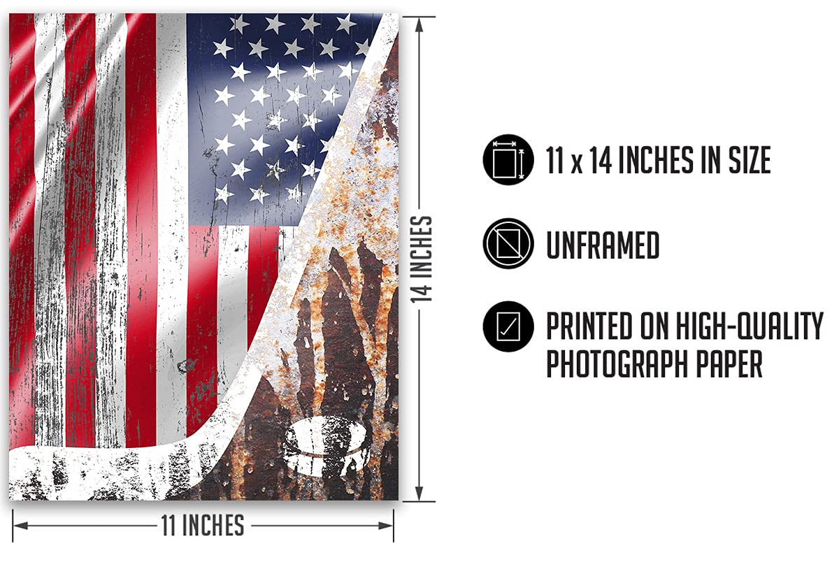 Govivo Ice Hockey USA Flag Wall Art Decor Print - Unframed Hockey Poster Printed on Premium Photo Paper - Perfect for Man Cave, Sports Bar, and Hockey Fan Gifts