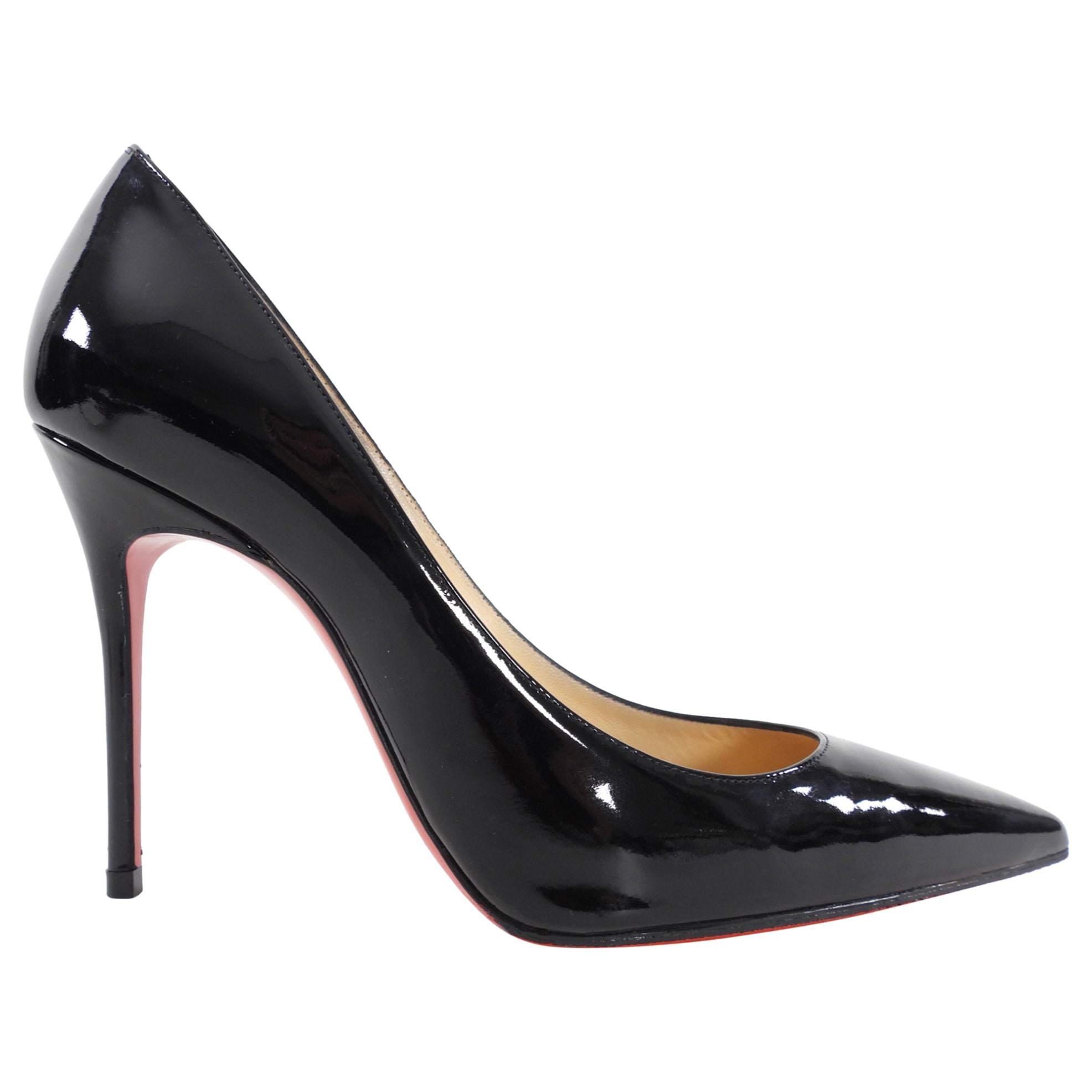 Christian Louboutin Decolette 100 Black Patent Leather Pumps - Women's Luxury High Heels (Size 35.5) for Evening Parties, Weddings & Special Occasions