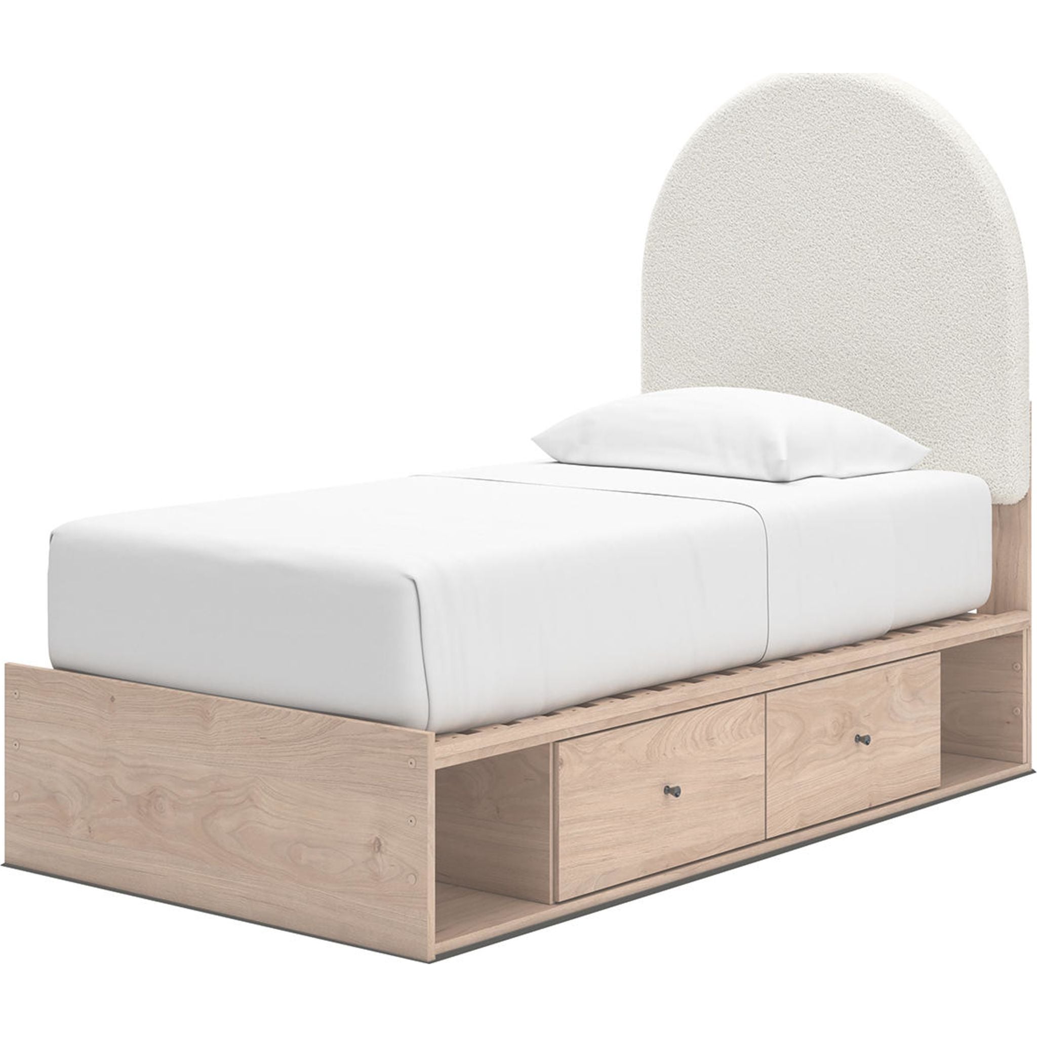 Arloster Modern Platform Bed Frame with 4 Storage Drawers - Tan & White Finish - Perfect for Small Bedrooms & Studio Apartments
