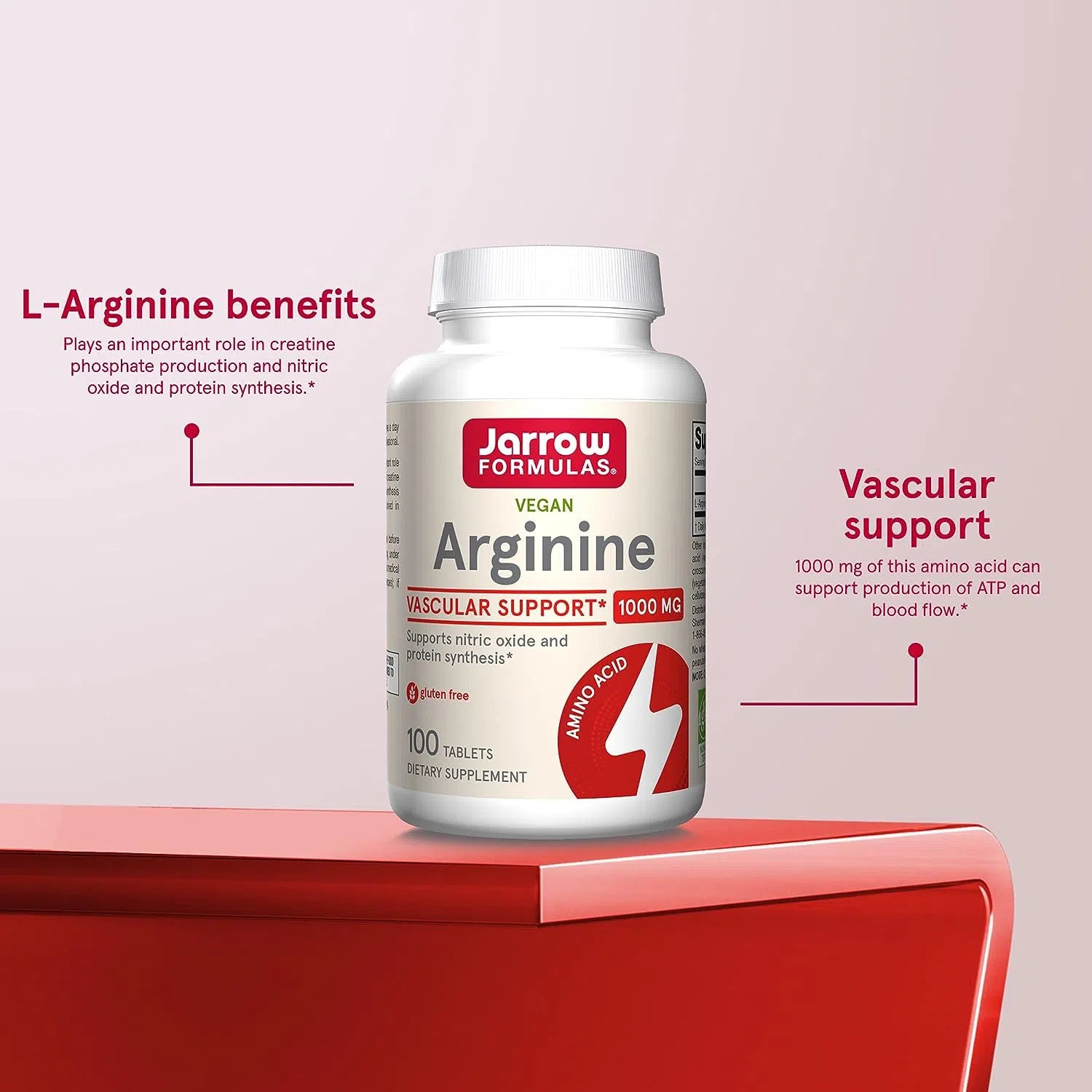 Jarrow Formulas Arginine 1000 mg Supplement - Supports Heart Health, Blood Circulation & Athletic Performance - Nitric Oxide Booster for Workout, Exercise & Cardiovascular Support (120 Capsules)