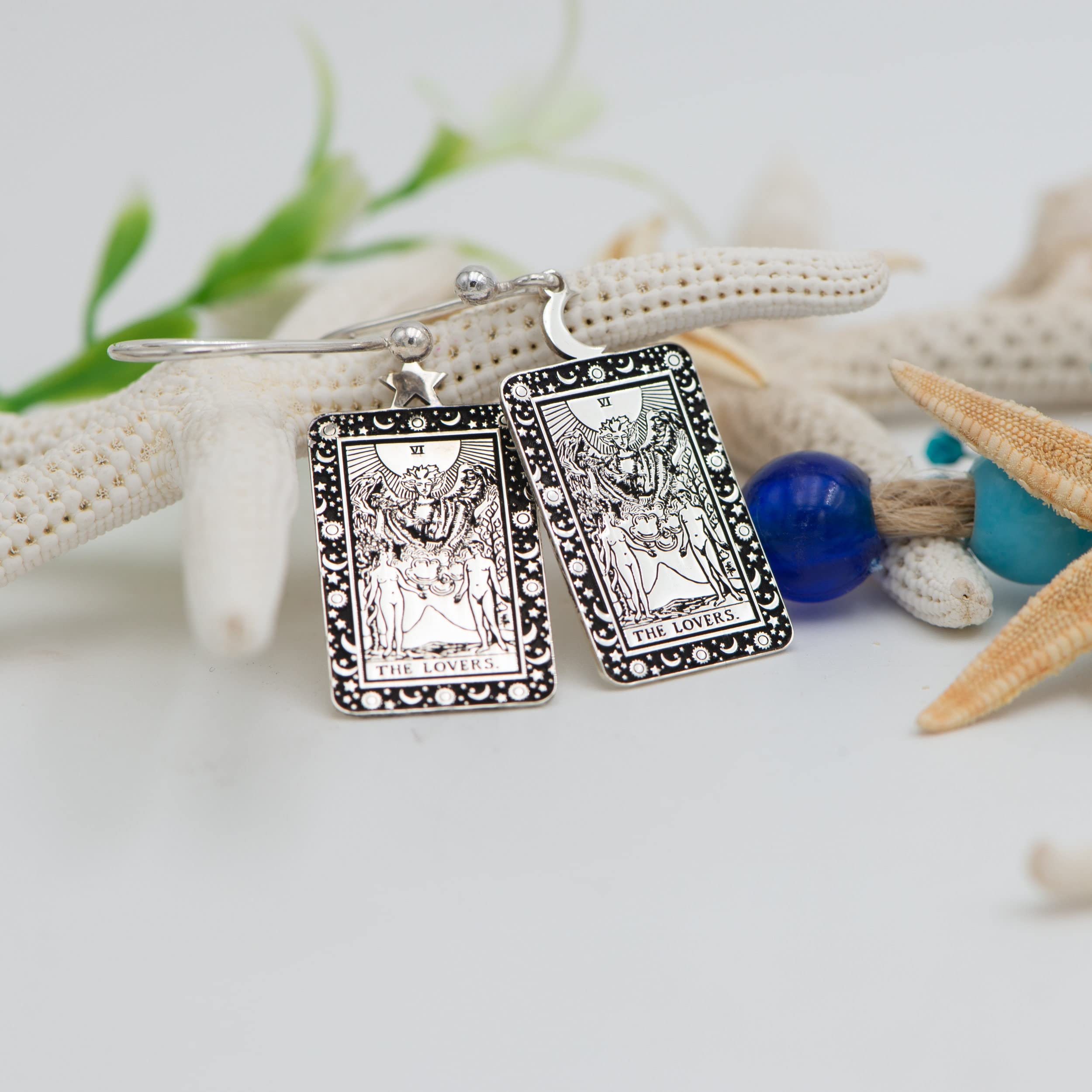 925 Sterling Silver Magic Arcana Tarot Card Earrings - Mystical Symbol Engraved Rectangle Lobe Earrings with Secure Hook Closure (Gold, Temperance) | Perfect for Wiccan Rituals, Tarot Readings & Spiritual Jewelry Collections