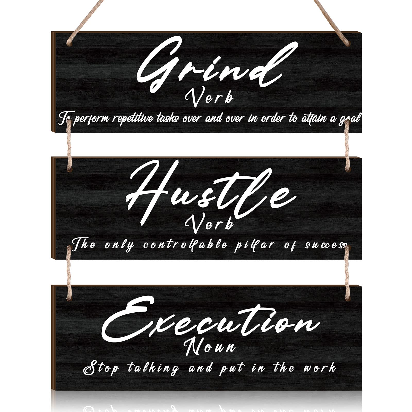 Yookeer Wooden Motivational Wall Art - Success Quote, Grind Hustle Execution Inspirational Print for Home Office, Bedroom & Workplace Decor | Perfect for Men's Workspace & Office Wall Hangings