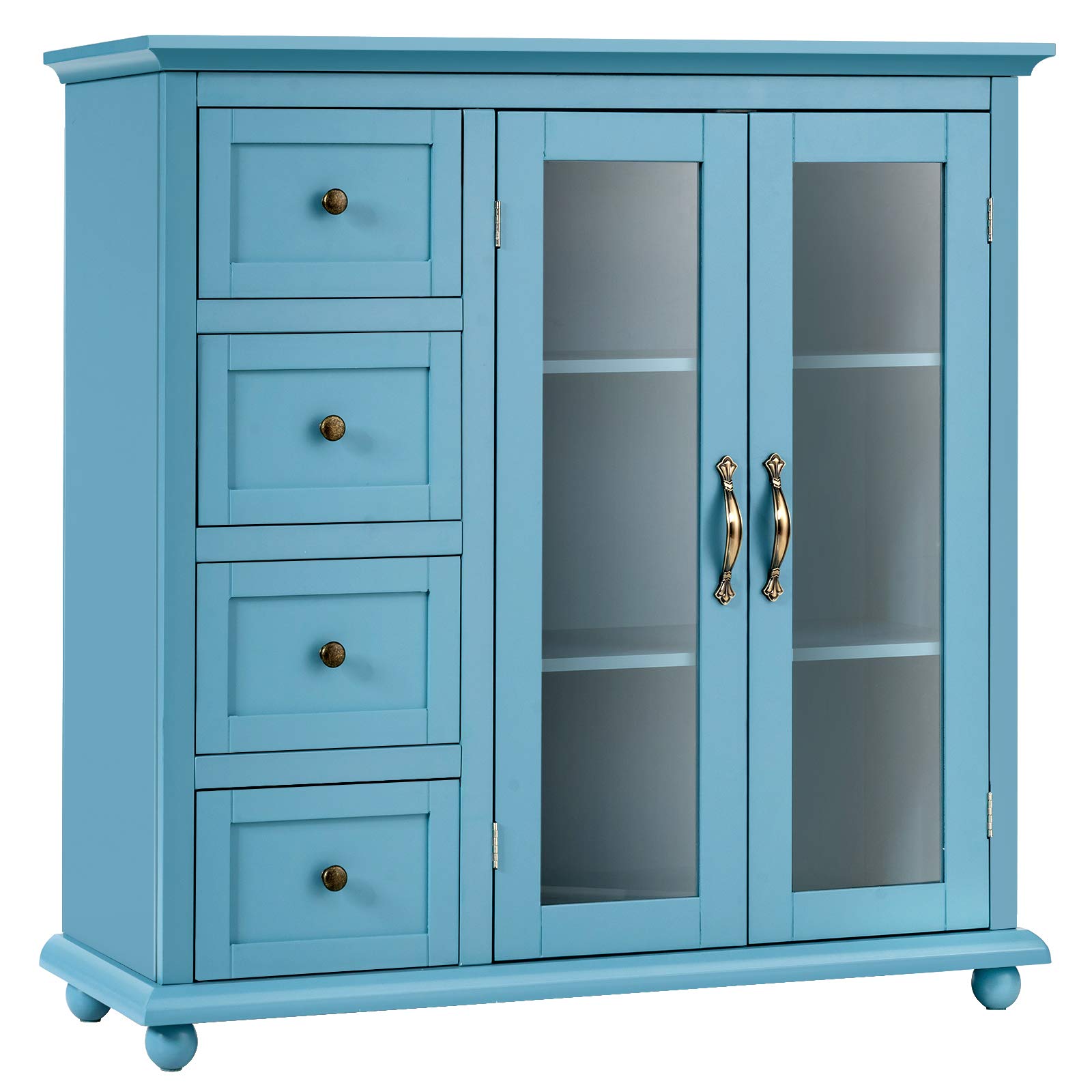 Giantex Wood Buffet Sideboard Cabinet - 4 Drawers, 2 Doors Storage Console Table for Dining Room & Living Room | Blue Kitchen Pantry Cupboard | Perfect for Home Entertaining & Storage Organization