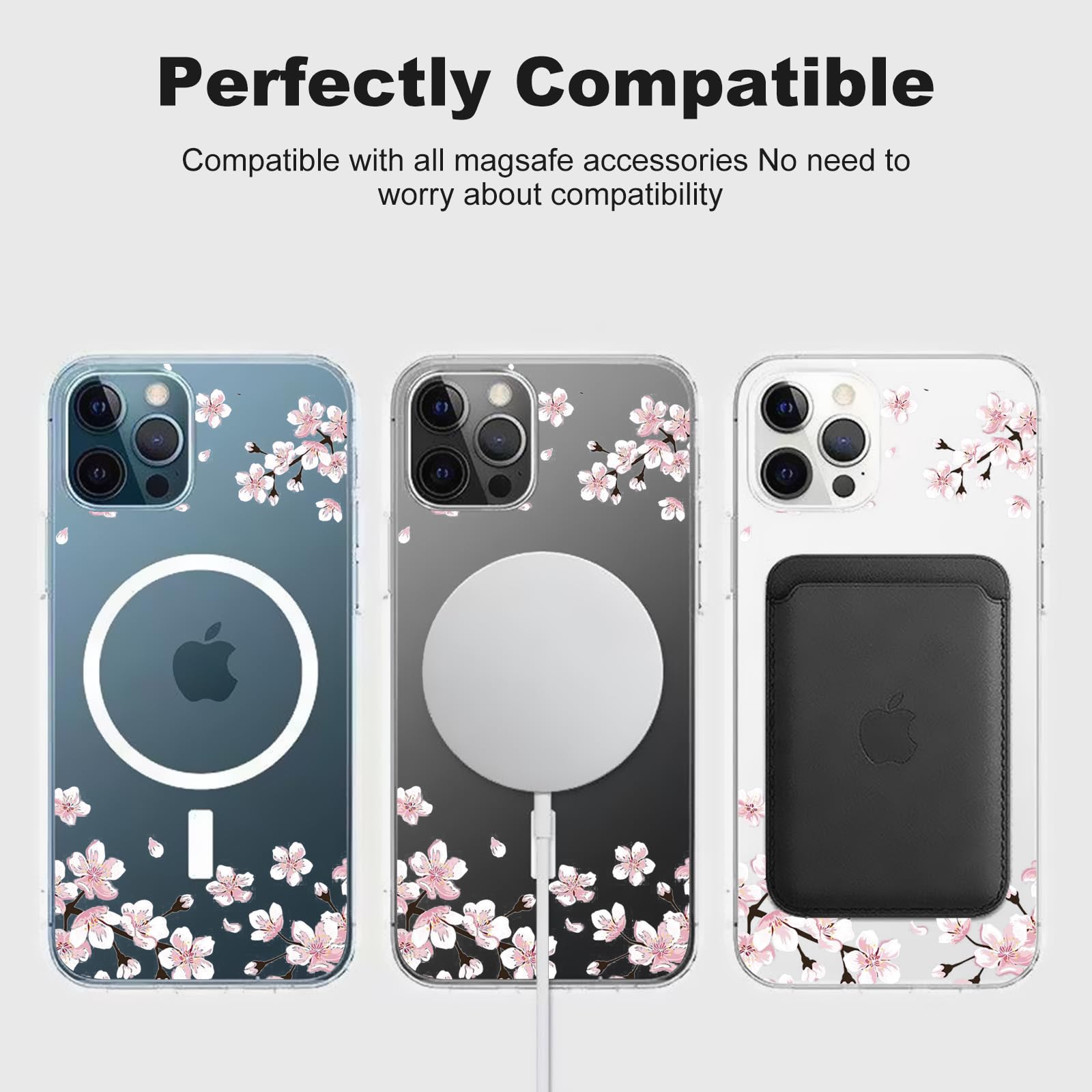 Magnetic Sakura Case for iPhone 15 Pro Max - MagSafe Compatible Wireless Charging, Cute Cherry Blossom Design, Shockproof & Anti-Scratch Clear Cover for Men & Women - Perfect for Spring Outfits, Travel & Everyday Protection
