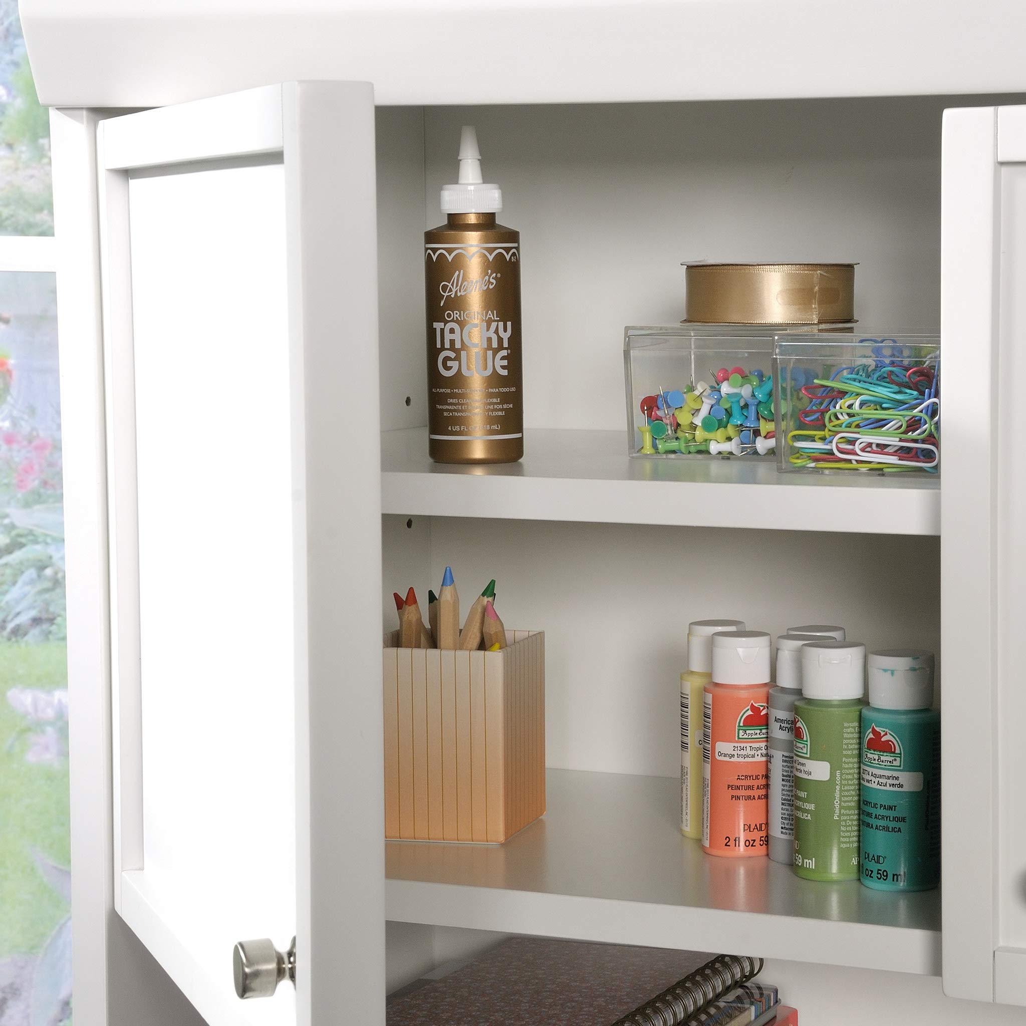 Sauder Craft Pro Series Storage Hutch with Adjustable Shelves - White Craft Organizer for Scrapbooking, Sewing & DIY Supplies - Perfect for Craft Room, Office & Home Organization